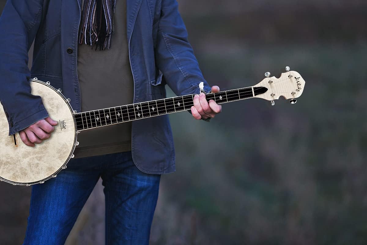 Mulucky 5 String Banjo - Full Size with 24 Brackets, Open Back, Maple Banjo with Remo Head, Geared 5th Tuner, Gift Package with Beginner Kit - B1102