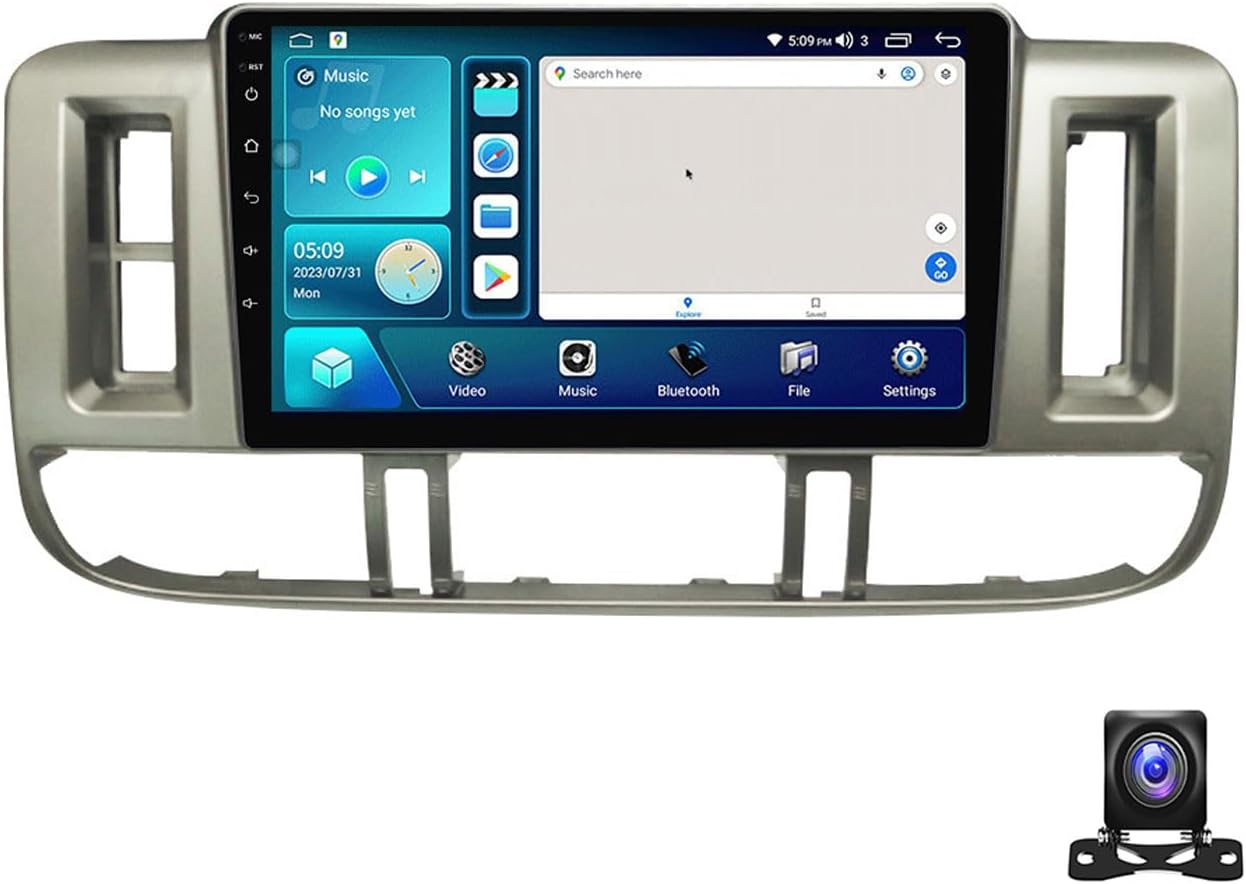 Double Din Car Stereo Bluetooth MP5 Player with Carplay/Auto, 9 Inch Touchscreen Radio Receiver with AHD Backup Camera, for Nissan X-Trail 2001~2006 Support 4G/SWC/DSP,4 core m150s 2g+32g