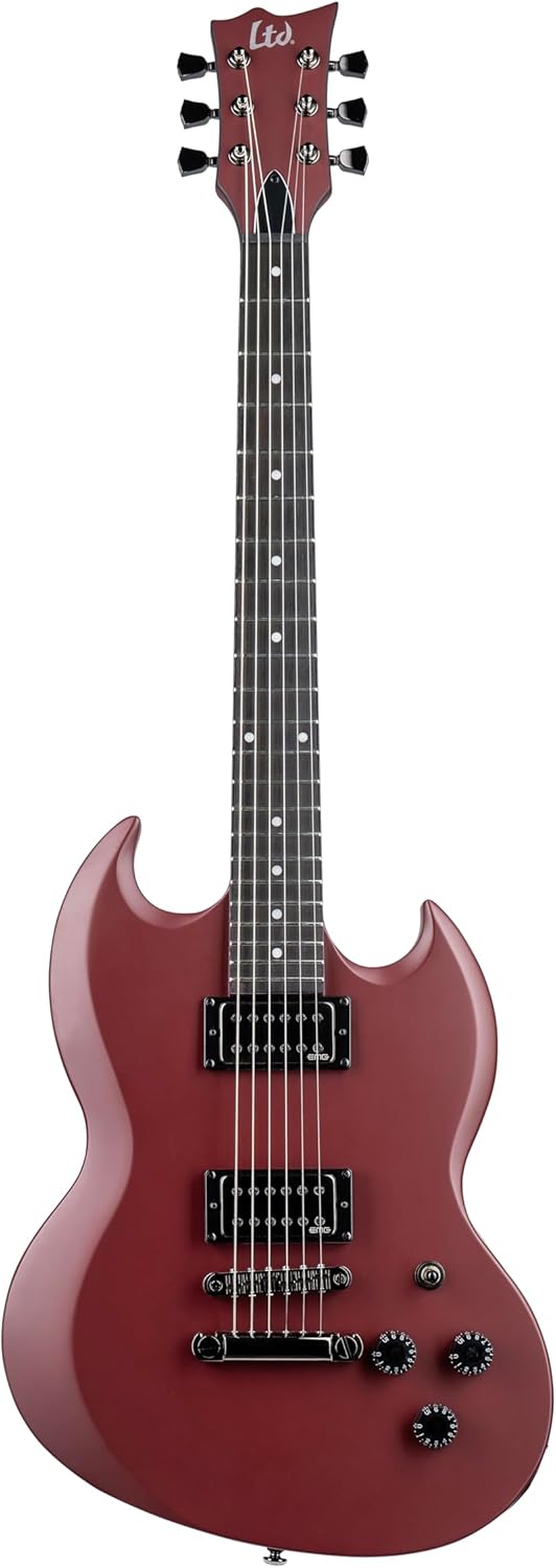 ESP 6 String LTD Lars Frederiksen Volsung Electric Guitar, Oxblood with Case, Right, (LVOLSUNGOXBS)