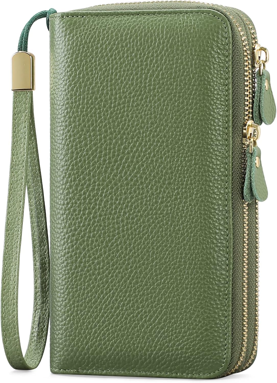 Leather Women Wallet Blocking Zipper Around Phone Holder Clutch Wristlet Large Capacity