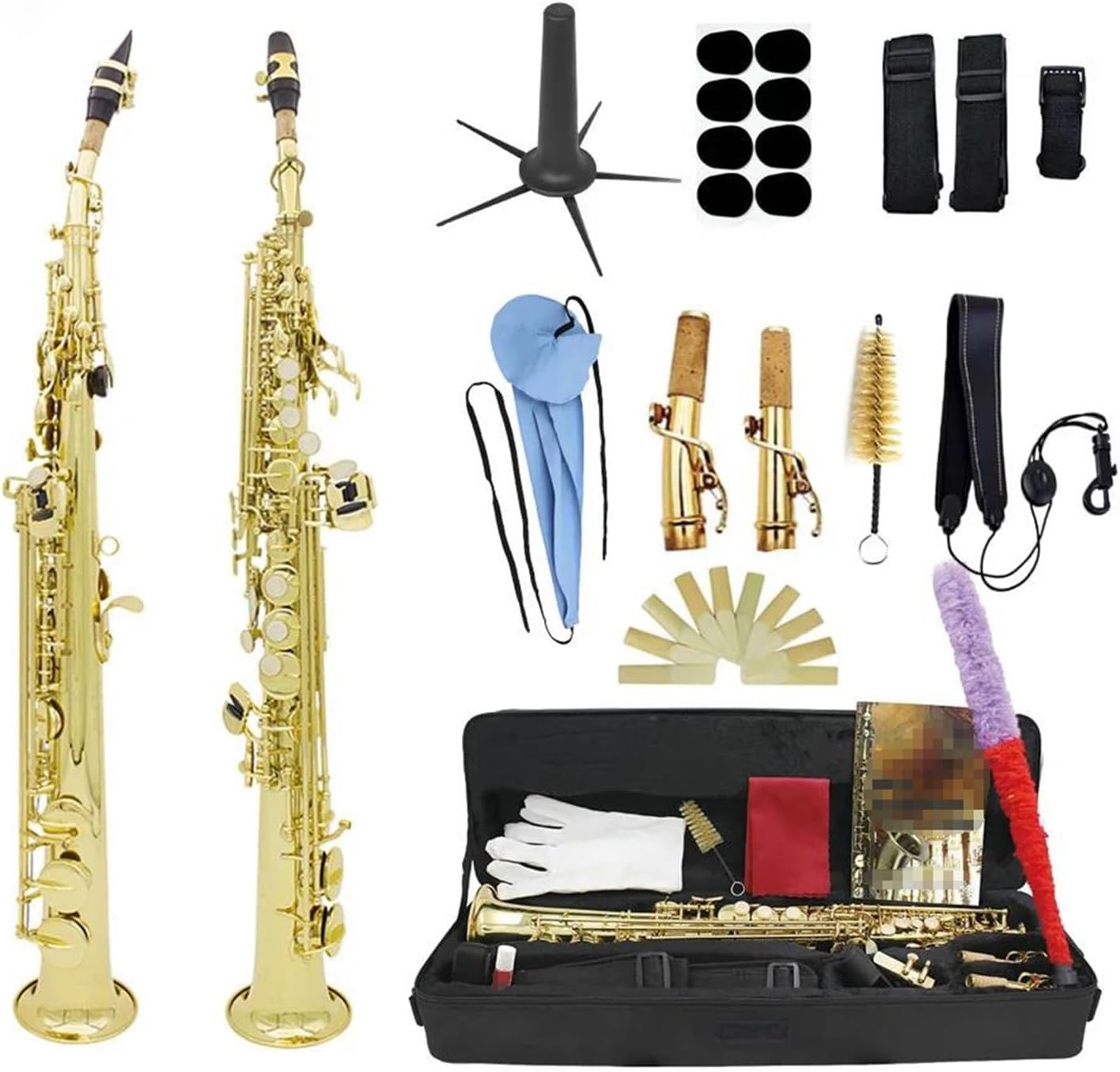 Straight Treble Saxophone Professional B Flat Brass Saxophone Sax Woodwind Instrument With Case Reeds Parts