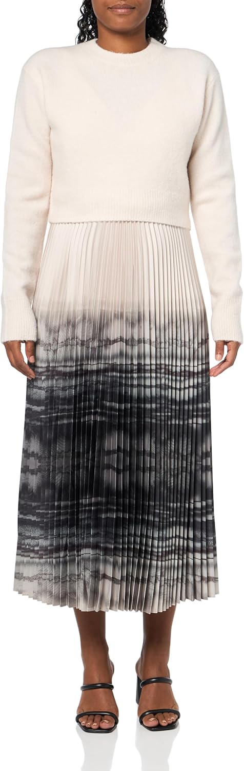 Allsaints Womens Celilia 2-in-1 Pleated Tie Dye Midi Dress