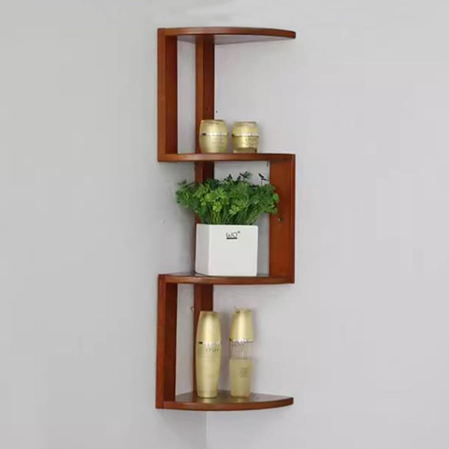 Floating Shelf Unit Floating Corner Shelves for Wall Decor Storage, Solid Wood Wall Storage Shelves Rack 3 Tiers, Wall Mounted Wood Shelves for Home Decor, Bedroom, Living Room, Bathroom, K