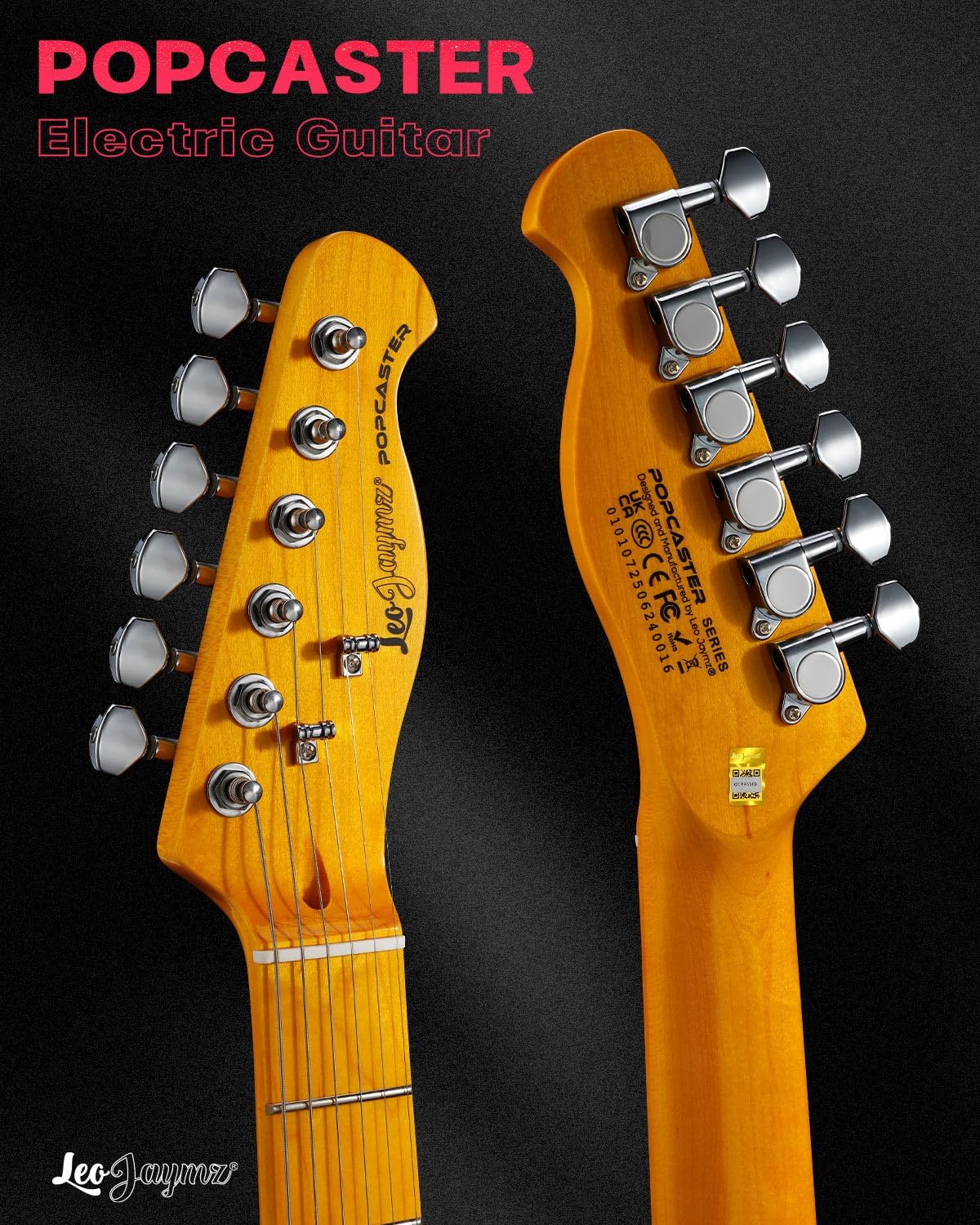 Leo Jaymz Electric Guitar in Sparkle Color - High Gloss Mahogany Body and Hard Maple Neck - High Transparent Acrylic Pickguard - Highly Output Alnico V Pickups (Elite Sparkle Pink)