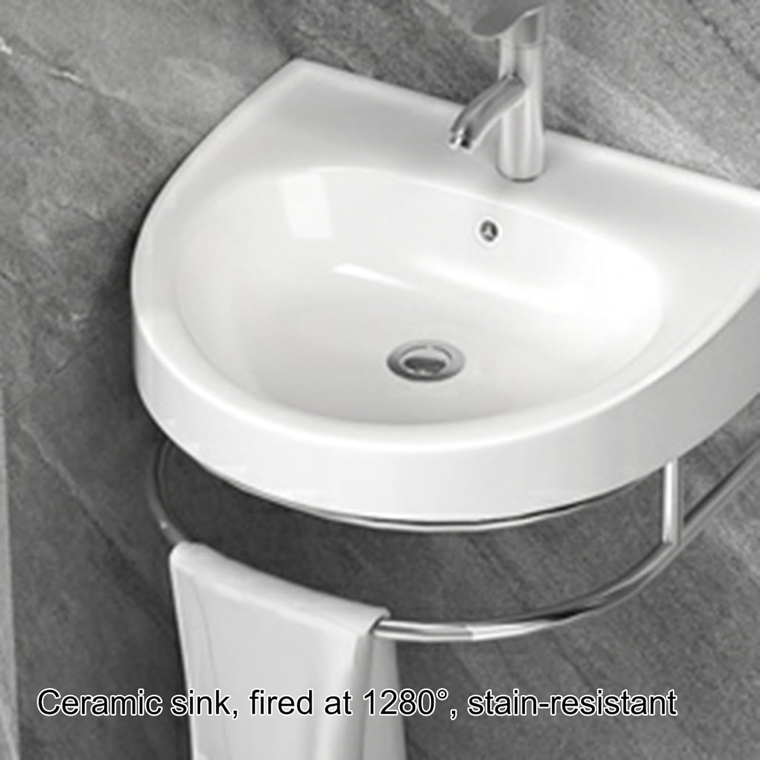 Small Wall Mount Corner Sink, Ceramic Sink,Wall Mounted Sink, White Wall Hung Bathroom Sink Mini Vanity Vessel Sink with Faucet Hole and Overflow,for Small Space