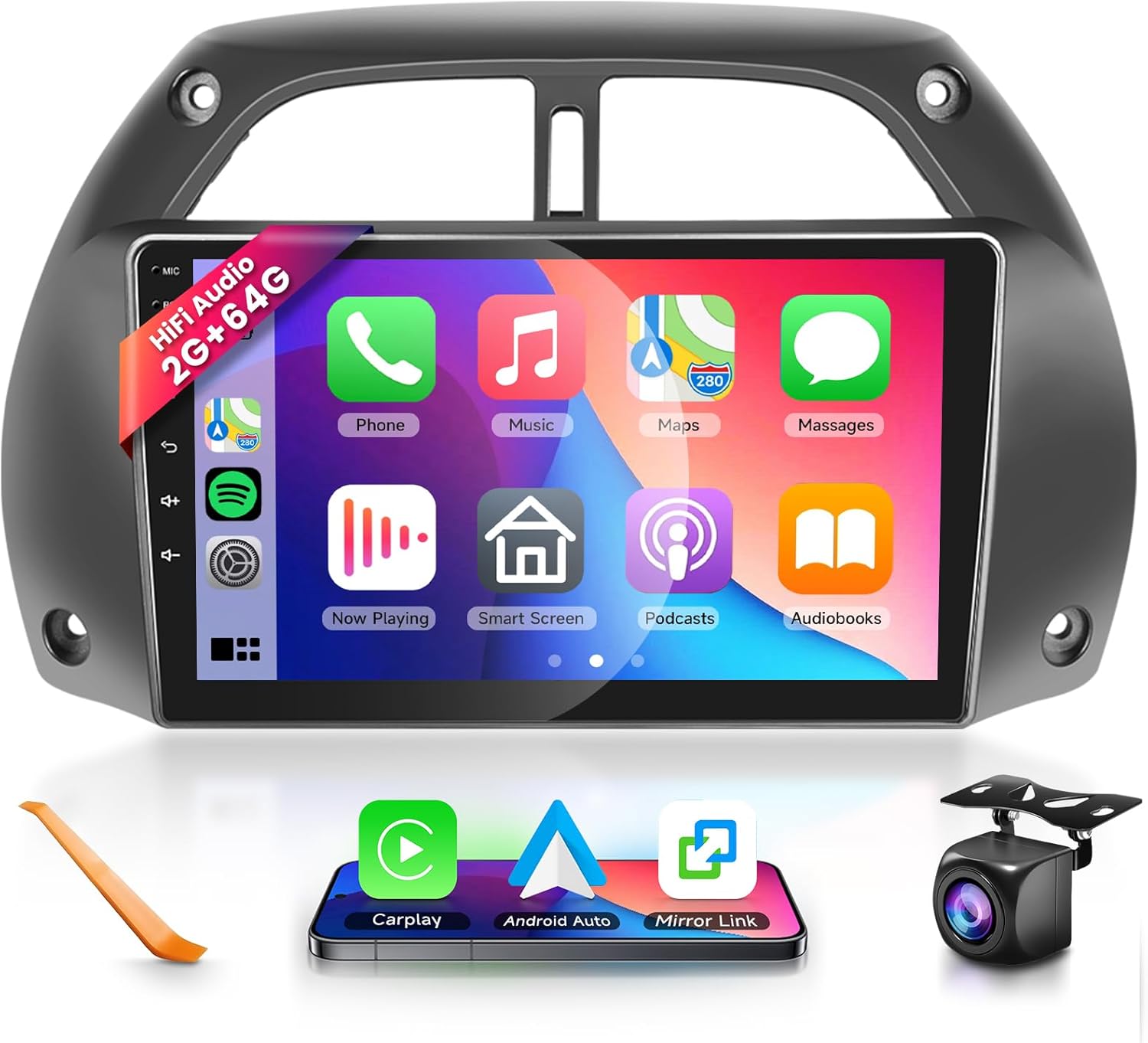 2G+64G Car Radio Stereo with HiFi Audio for Toyota RAV4 2001-2006 with Wireless CarPlay/Android Auto, 9 Inch HD Touch Screen Android 13 Head Unit GPS WiFi Bluetooth FM/RDS EQ HD Backup Camera