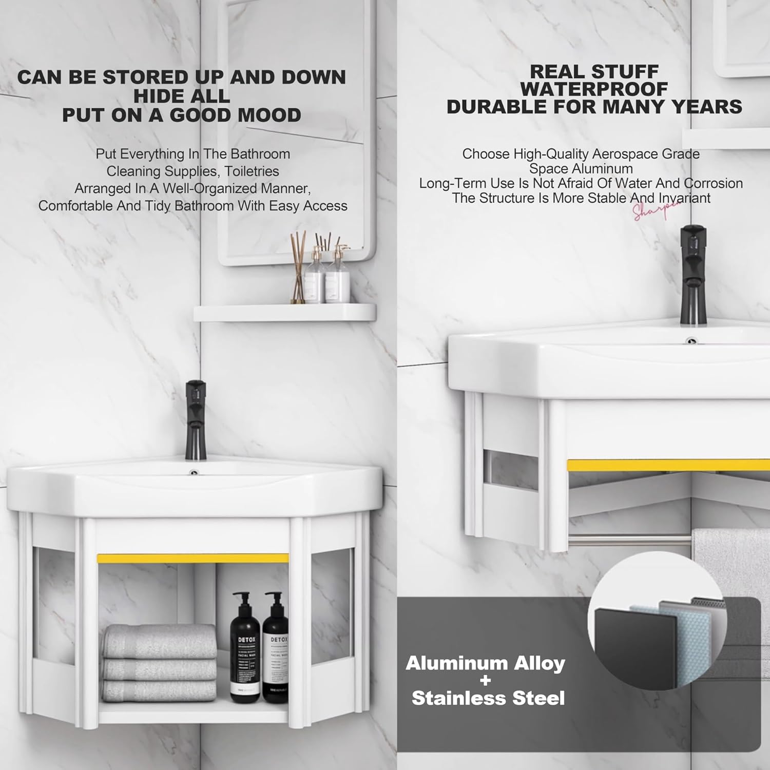 Wall Mount Corner Sink Ceramic Vessel Sink Small Corner Sink with Cold and Hot Water Pipe Faucet and Drain Towel Bar for Farmhouse Cloakroom Small Bathroom Corner Bathroom Sink. ( Size : 58x48x24cm )