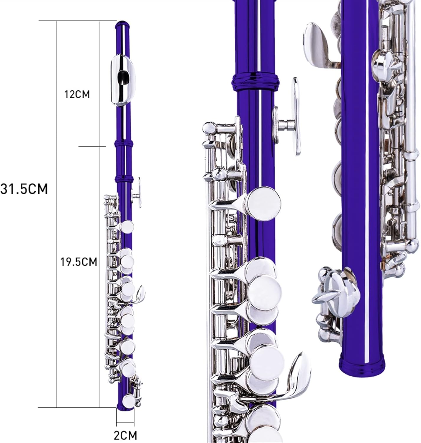 Flutes Half-Size Flute Cupronickel Plated Silver C Key Woodwind Instrument with Gloves