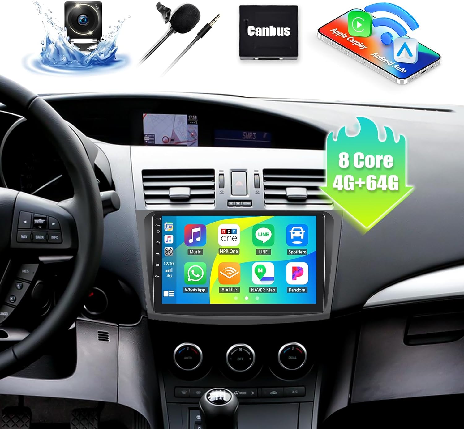 4G+64G 8-Core Car Stereo Radio for Mazda 3 2010 2011 2012 2013, 9