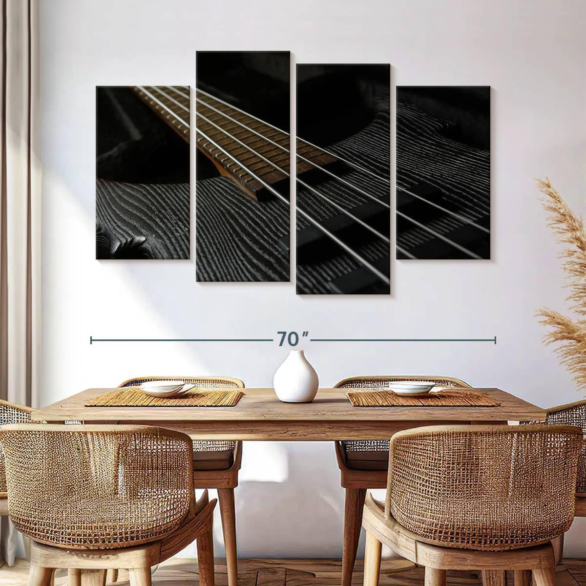 Elephant Stock - Bass Guitar Strings Wall Art - Horizontal Multi Panel Canvas - 4 Piece Living Room Wall Decor - Photography Music Multi Piece Wall Art - Black And Brown Decor - 68