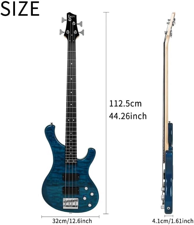 4-String Electric Bass Guitar 24-Fret Solid Body Active Pickups Water Ripple Finish Professional Instrument for Studio Recording Stage Performance and Live Gig Musicians