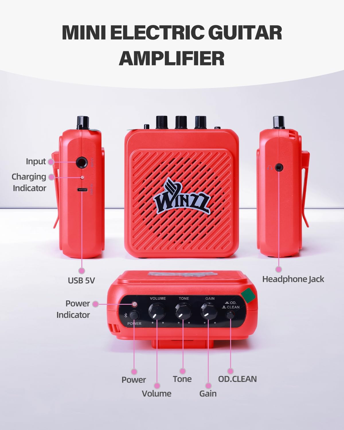 Winzz 30 Inch Kids Electric Guitar Beginner Kit, Junior 1/4 Size Mini Electric Guitar for Children Complete Stater Set with Amp, Gloosy Red Colour