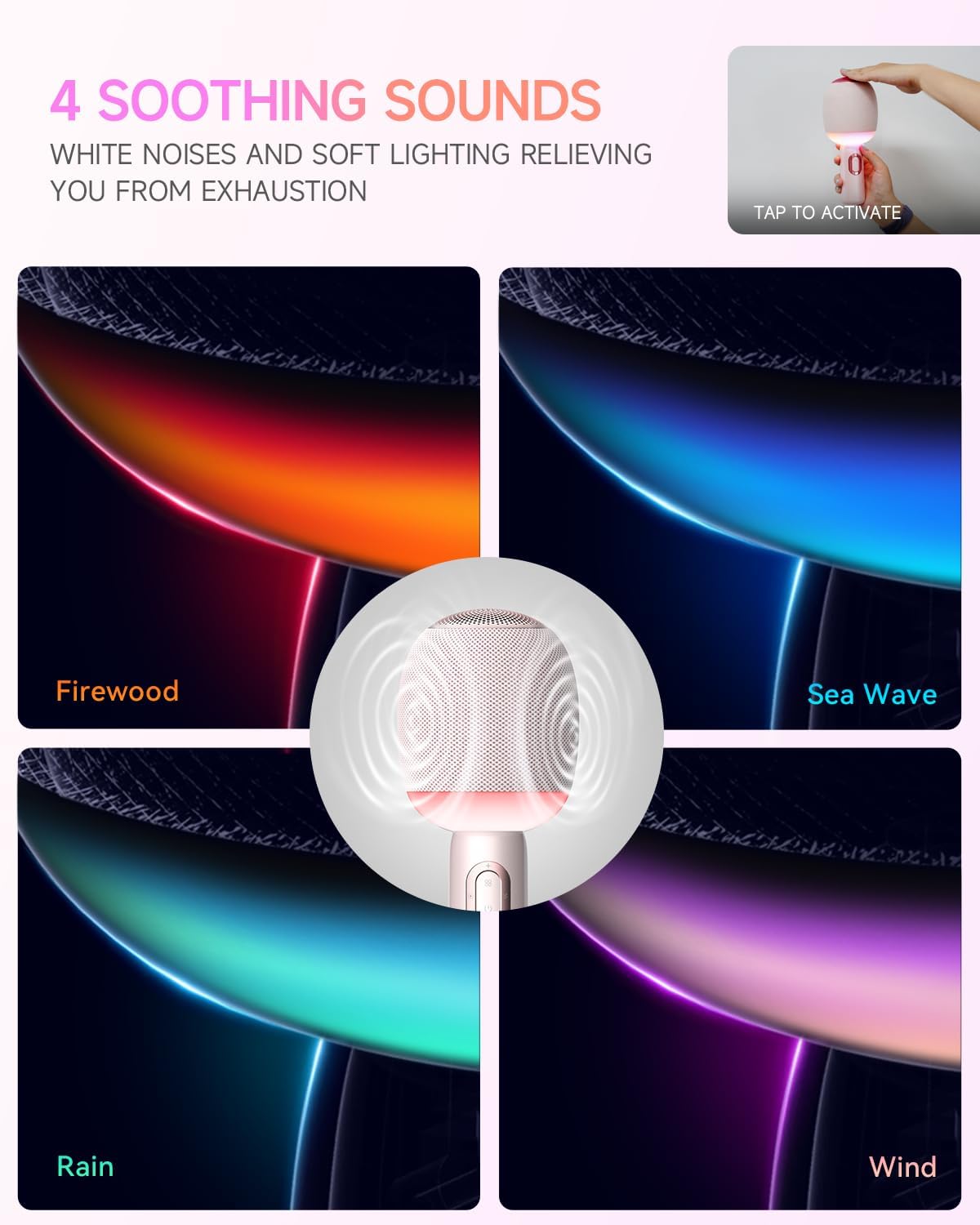 Wireless Bluetooth Karaoke Microphone, 5-in-1 Portable Handheld Mic Speaker with Dynamic Lights, Karaoke Microfono for Car Travel Home Party, Music Record, Duet Singing Gifts for Adults Kids (Pink)