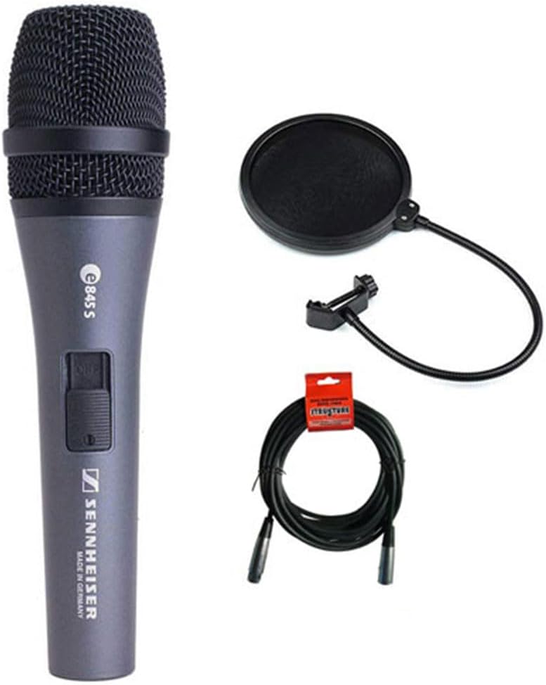 Sennheiser E845S Super-Cardioid Handheld Dynamic Microphone with Switch plus XLR-XLR Cable and Pop filter