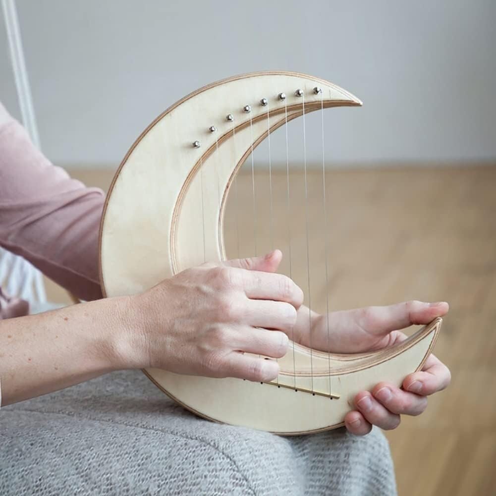 8/11 Strings Lyre Harp, G Tone Moon Lyre Harp for Kids; Adults, Wooden Musical Instrument with Stand (Color:11 Strings_Without Stand)(8 Strings-without Stand)