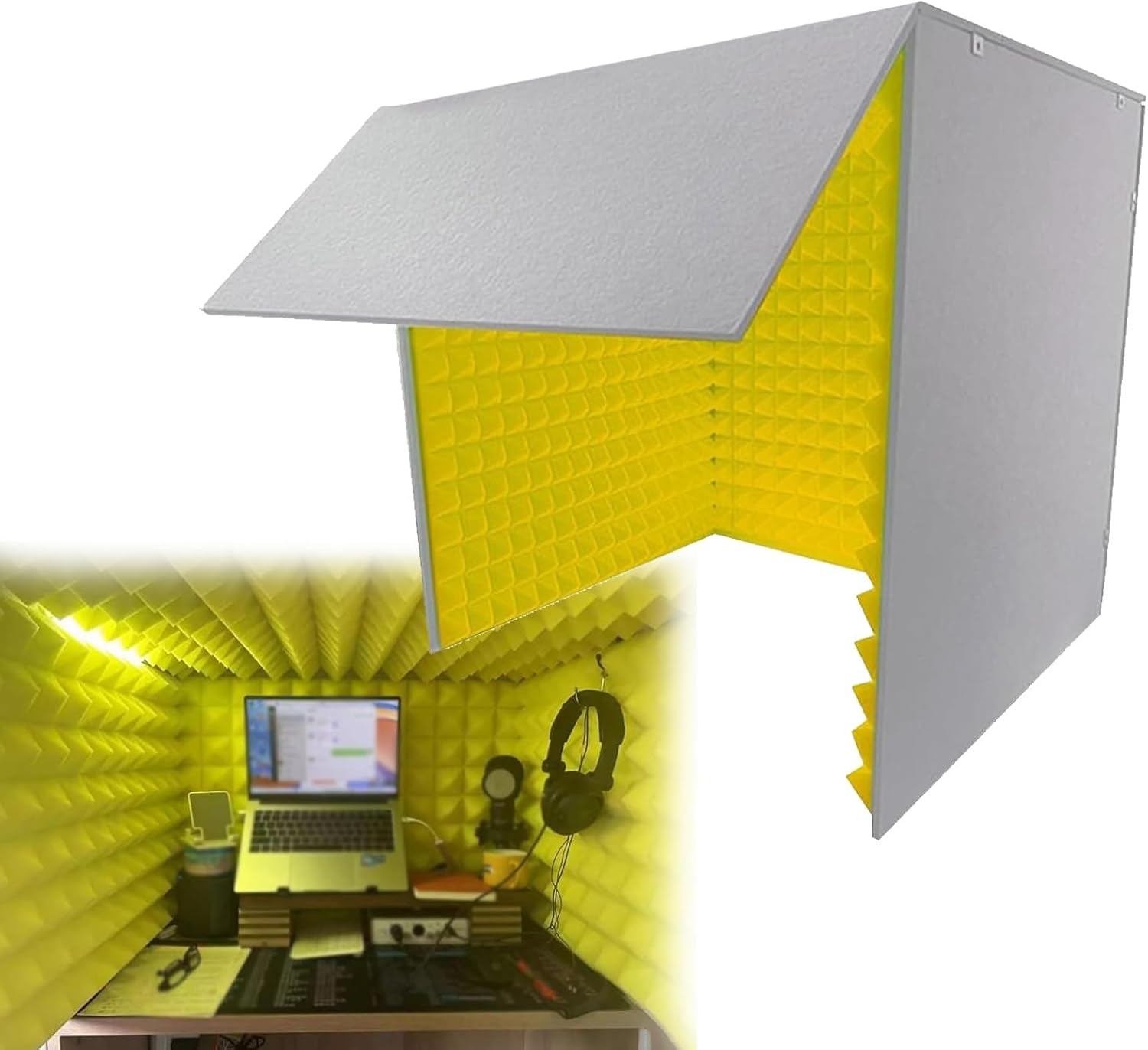 Recording Microphone Isolation Cover, Top Closed Foldable Soundproof Cover, Portable Recording Studio (Yellow)