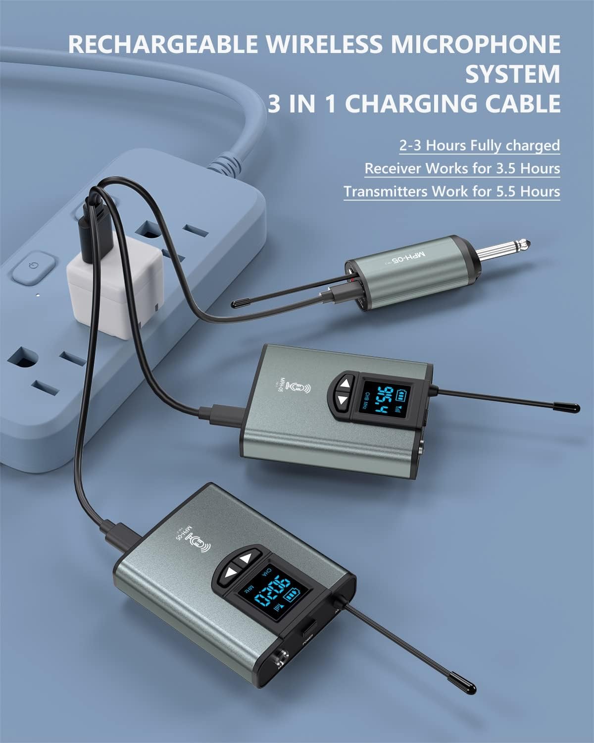 ttstar Wireless Microphone System Dual Transmitters Receiver Lavalier/Headset Mic Set Rechargeable Bodypack for PA Speaker, Camera, Video Recording, Teaching, Church, Interview