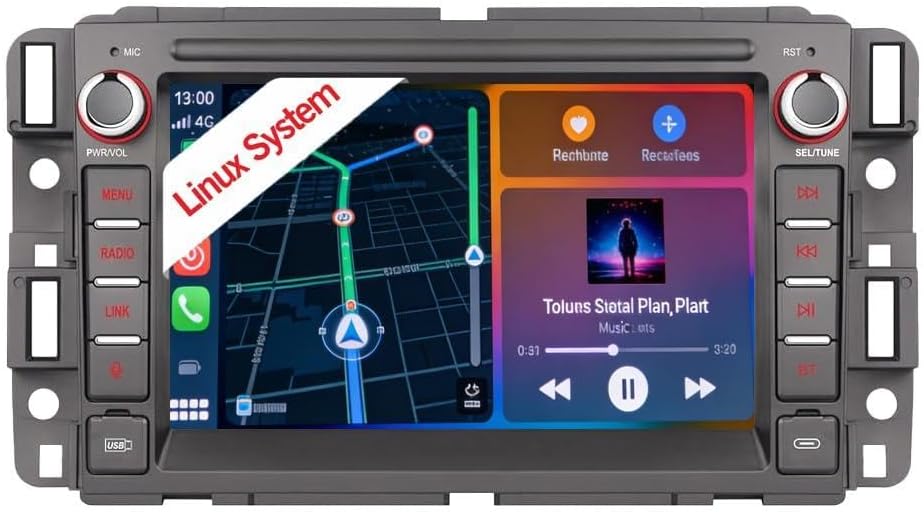 Car Stereo for Chevrolet Buick GMC Sierra Yukon Chevy Silverado 2007-2014, Compatible Wireless Carplay Andriod Auto HiFi Sound High Power 7 inch Touch Screen Car Radio with BT/RDS/AM/FM/USB