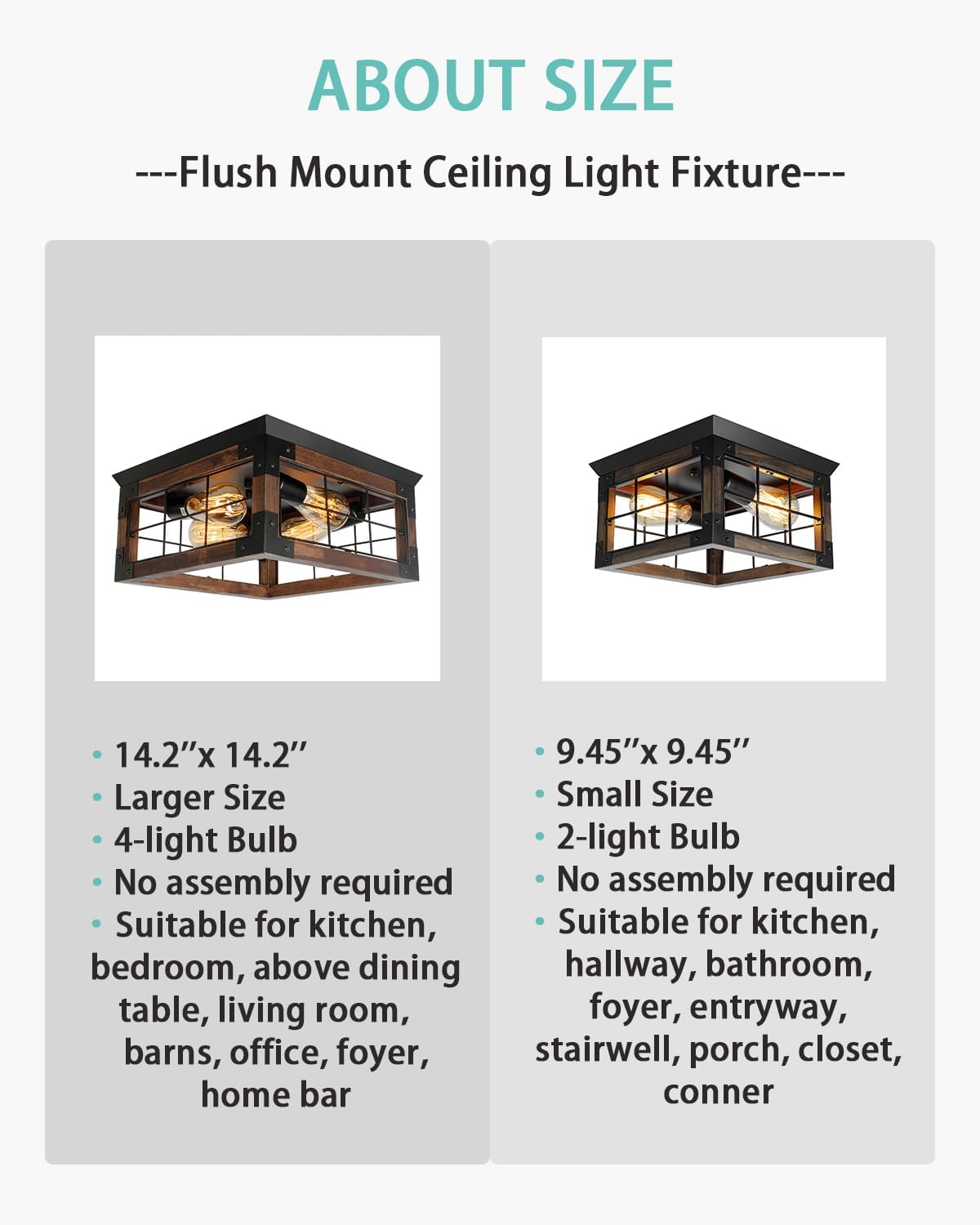 Farmhouse Flush Mount Ceiling Light, 2-Lights Farmhouse Ceiling Light Fixture, Corner Farmhouse Kitchen Light Fixtures with E26 Socket, Rustic Light Fixtures for Dining Room Kitchen Entryway