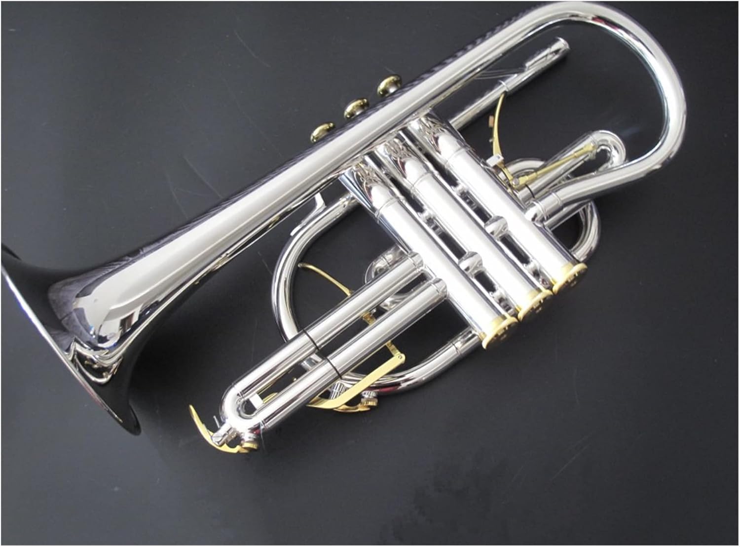 FLFL Student Trumpet Professional Silver and Gold Plated Cornet Horn B- Flat Double Triggers Trumpet with Case