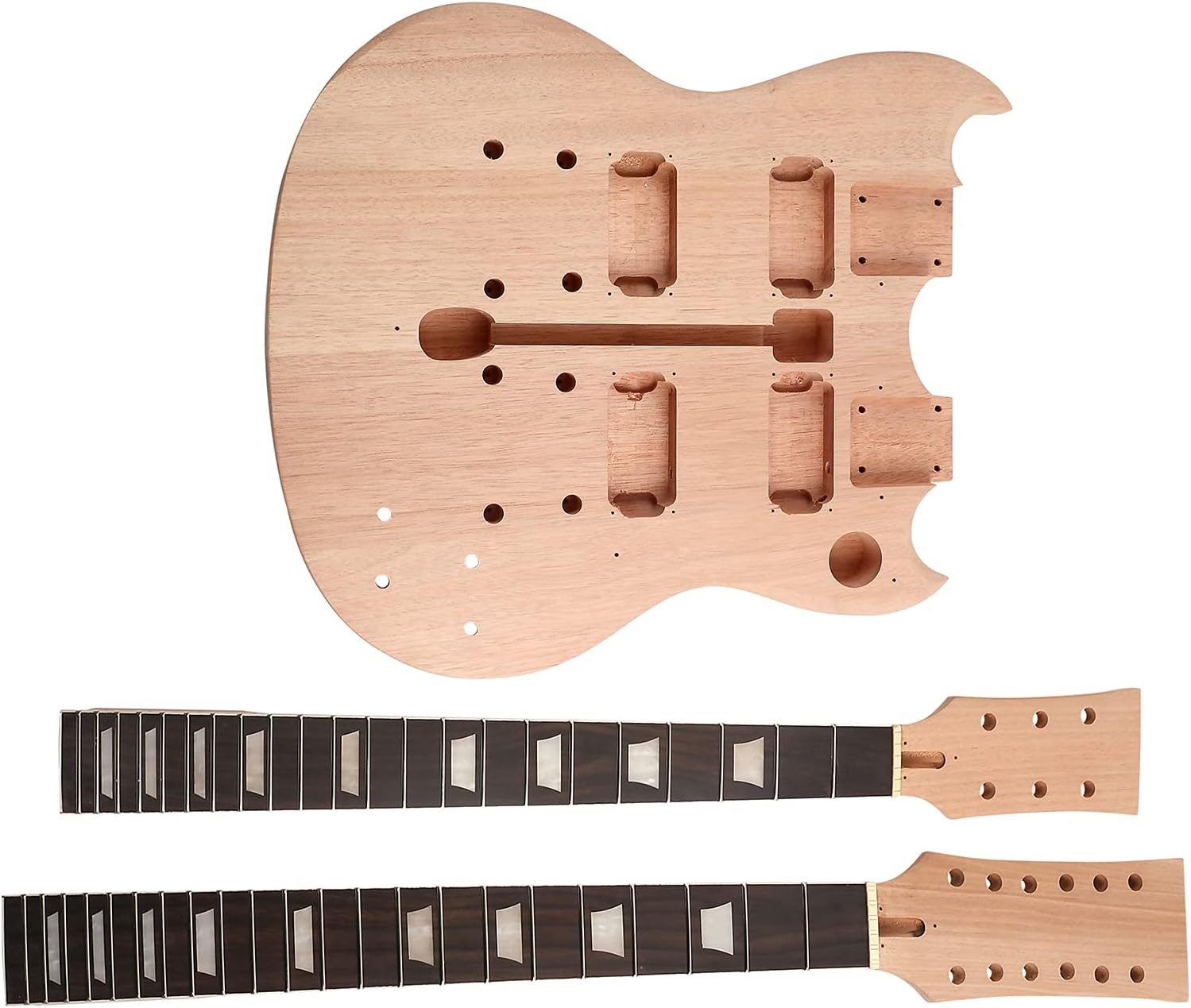 DIY Electric Guitar Kit Double Neck Guitar Kits Beginner Kits 12 String Right Handed with Mahogany Body Mahogany Neck Rosewood Fingerboard Chrome Hardware Build Your Own Guitar.