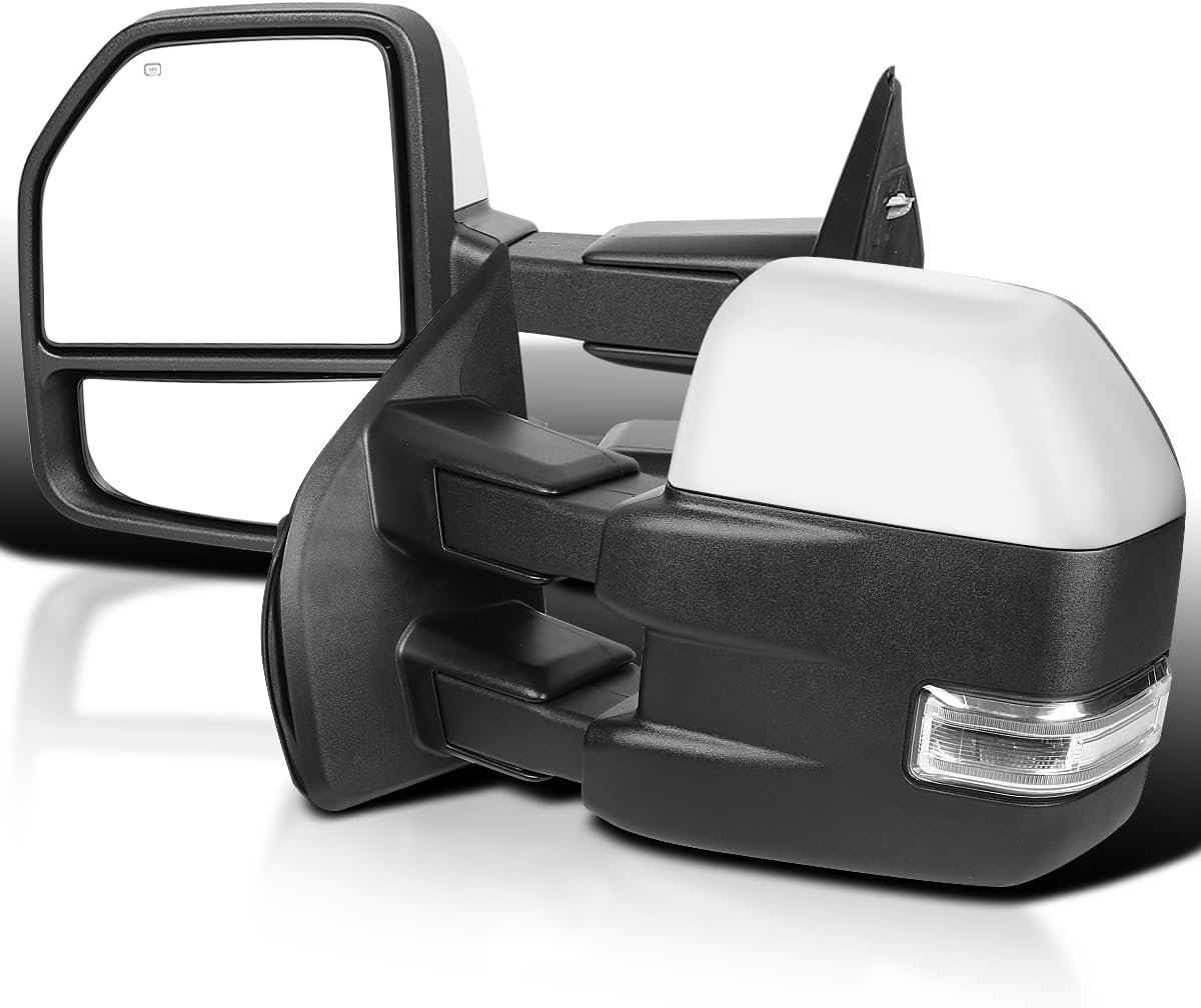 Spec-D Tuning Chrome Power Heated Tow Mirrors+LED Signal+Puddle 22Pin & 8Pin Compatible with 2015-2020 Ford F150 Left + Right Pair