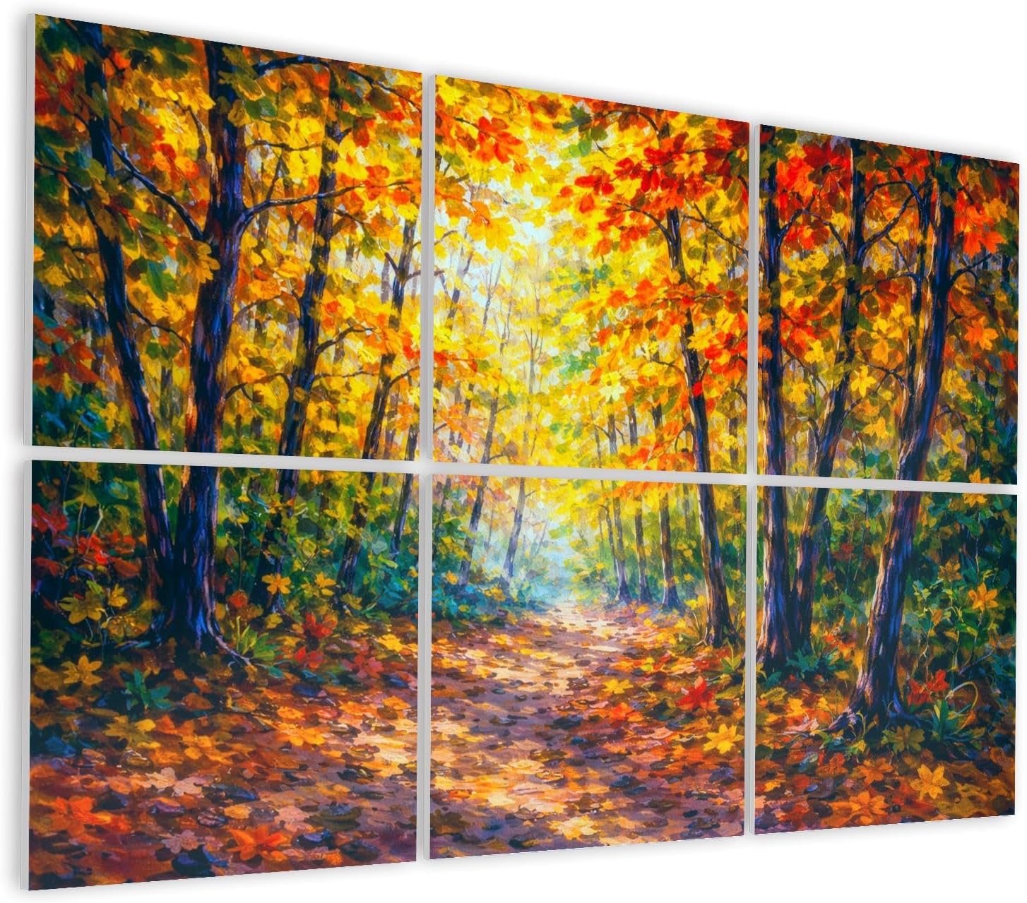 6 Pack Art Acoustic Panels Self Adhesive Vertical Painting Forest Wood Trees Autumn Landscape Oil Painting Decorative Soundproof Wall Panels Sound Absorbing Panel 48