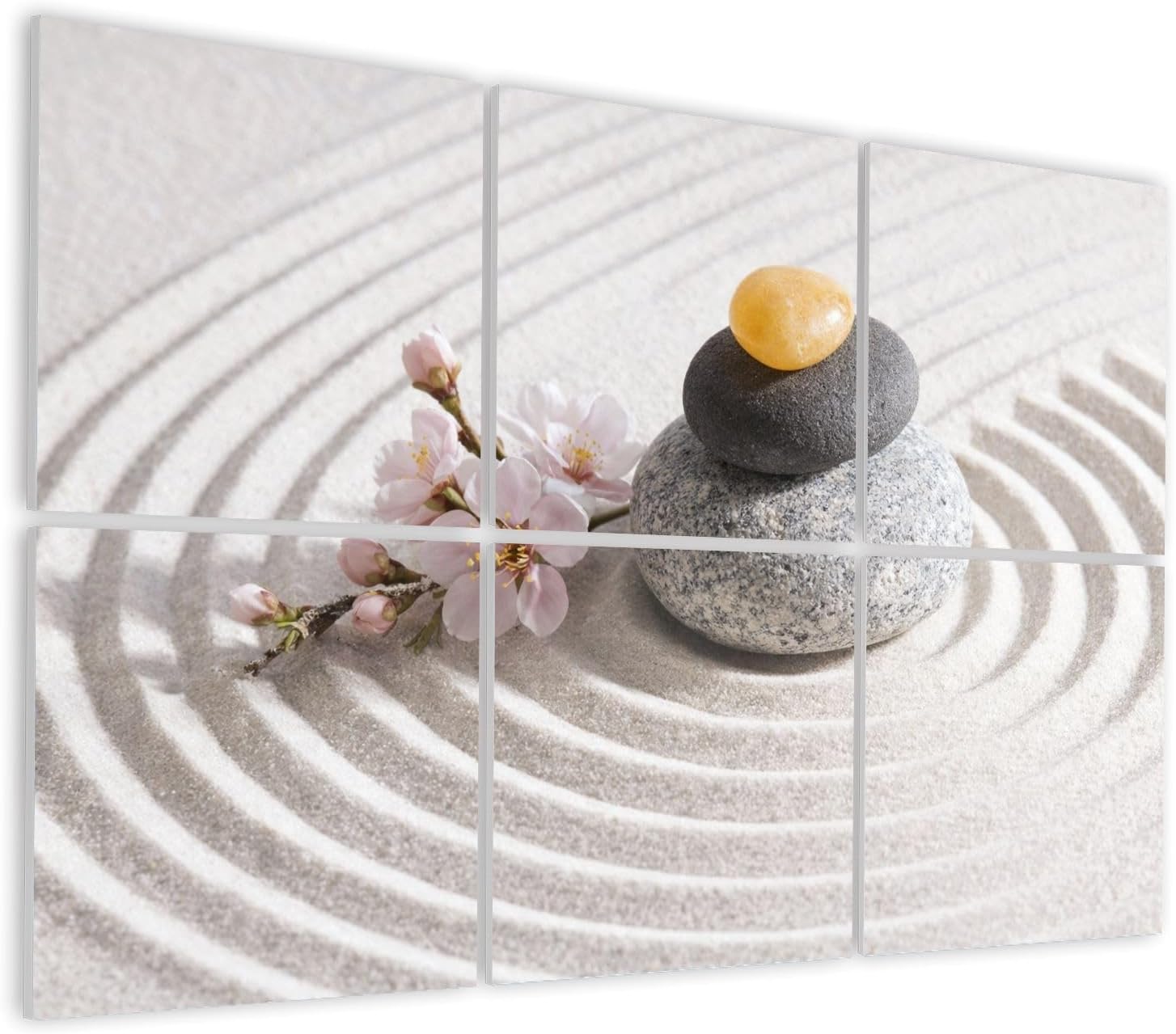 6 Pack Art Acoustic Panels Self Adhesive Zen Stones Cherry Blossom Sand Spiral Decorative Soundproof Wall Panels Sound Absorbing Panel 48