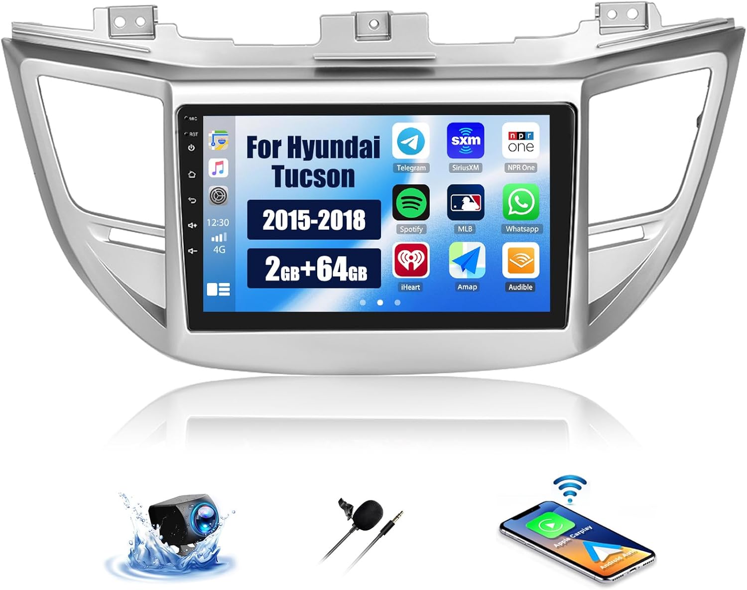 2G+64G Android Car Stereo for Hyundai Tucson 2015-2018 Radio Wireless Apple CarPlay Android Auto 9 Inch 2.5D Car Radio Bluetooth Touchscreen GPS Navigation Head Unit WiFi FM USB SWC Backup Camera