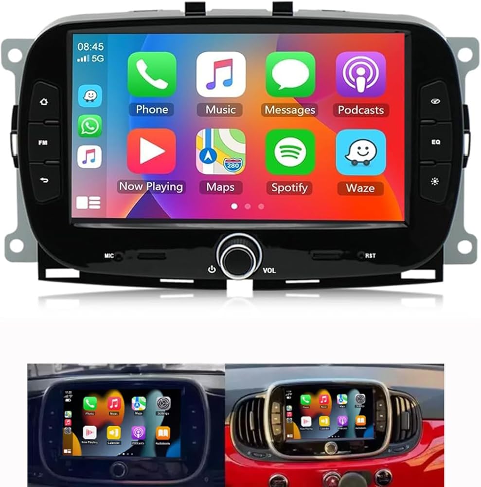 Car Radio for Fiat 500 2016 2017 2018 2019 with Wireless Carplay Android Auto,7 Inch Touch Screen Car Audio Receiver with GPS Navigation/Bluetooth/Mirror Link/WiFi/FM/HiFi/Backup Camera(2G+32G)