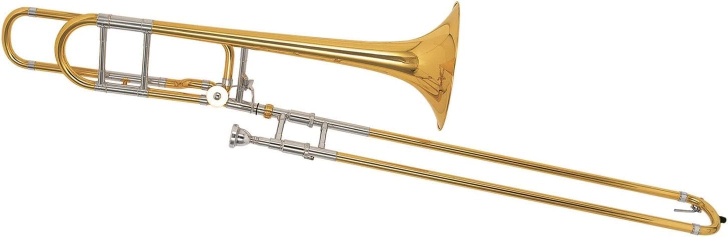 Bb/F Trombone, Yellow Brass Bell, Cupronickel Tuning Slide & Hand Slide, Gold Lacquer Finish, Includes Mouthpiece & Canvas Case – Ideal for Students & Professionals