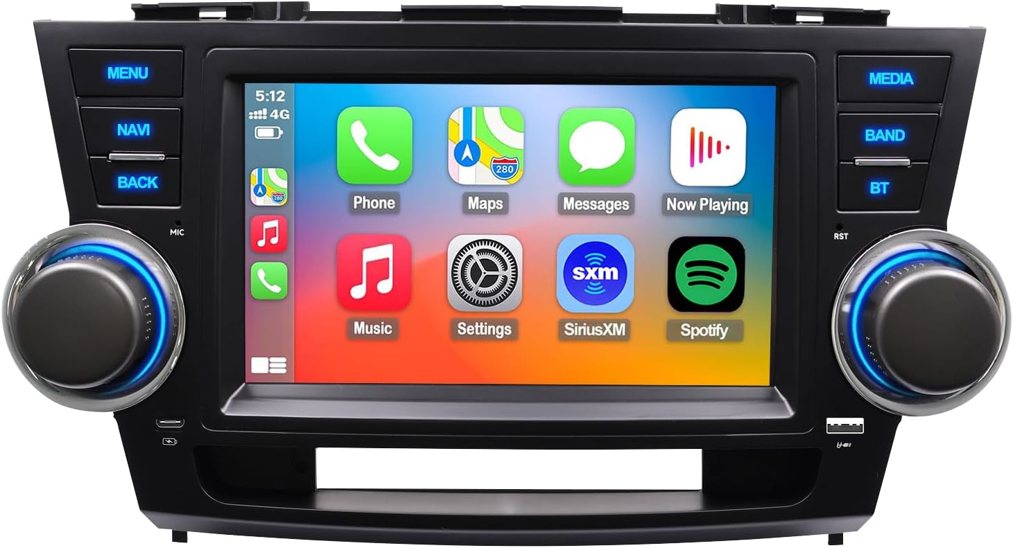 QLED Radio for Toyota Highlander 2008-2013 Upgrade,Touch Screen Stereo Replacement,Wireless carplay Android auto,4G LTE Network