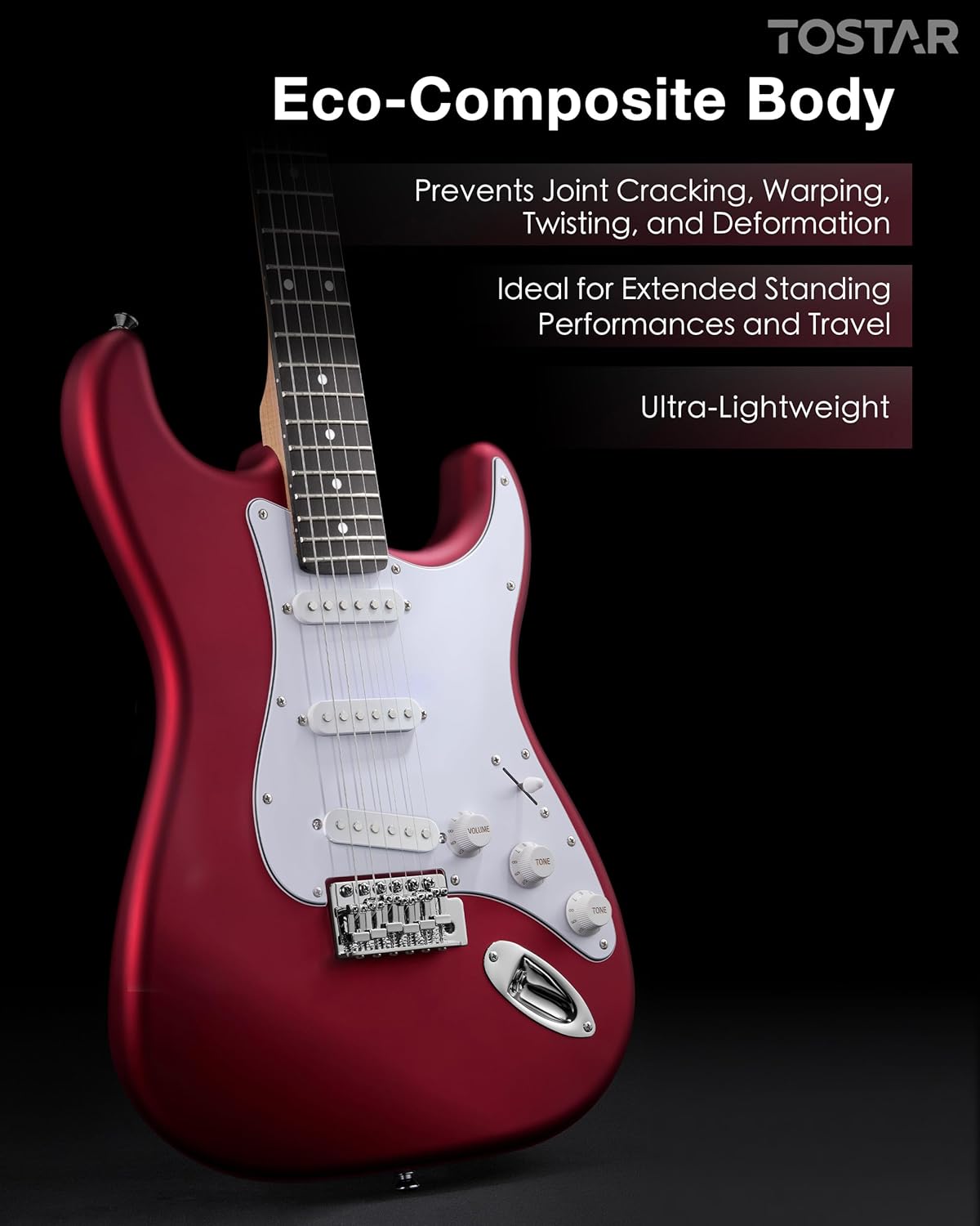 Tostar 39 Inch Full Size Electric Guitar Kit For Beginners And Adults,SSS Pickup Stratocaster Guitarra Electrica Set Includes Tremolo Bridge,Amp,Strings,Stand,Case Bag,Birthday Christmas Holiday Gifts