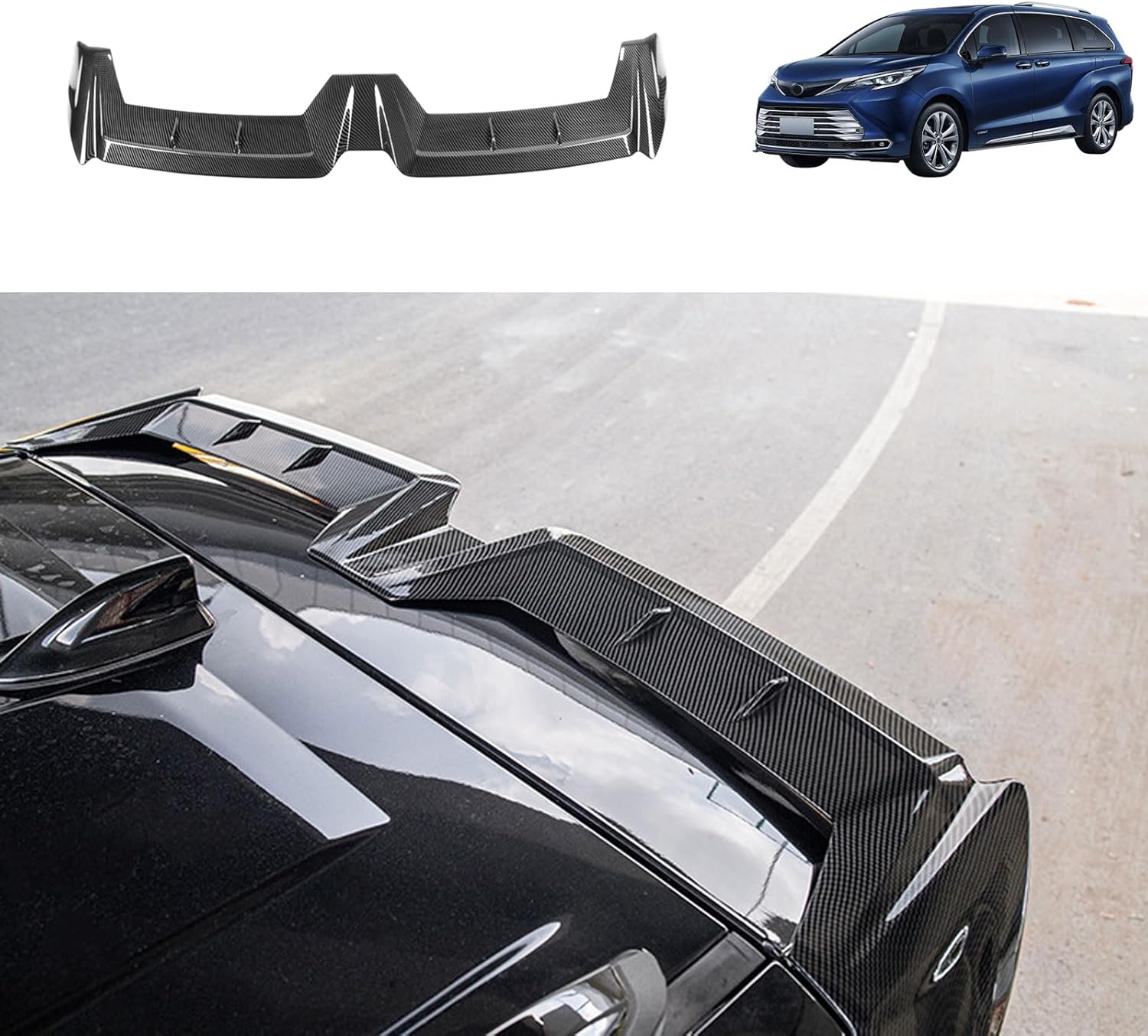 Car Accessories Compatible with Toyota Sienna 2021 2022 2023 Rear Spoiler Tail Trunk Lip Wing Bar ABS(Style A, Carbon Fiber Style)