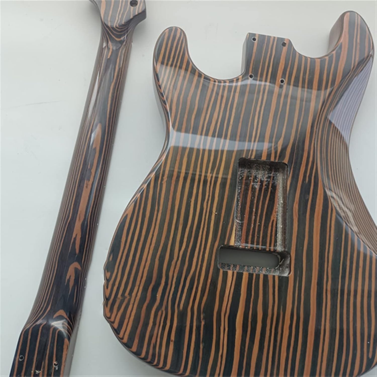 DIY Electric Guitar Kit - Zebrawood Body & Neck - 6 String - Right Handed - Brown - Guitar Kit