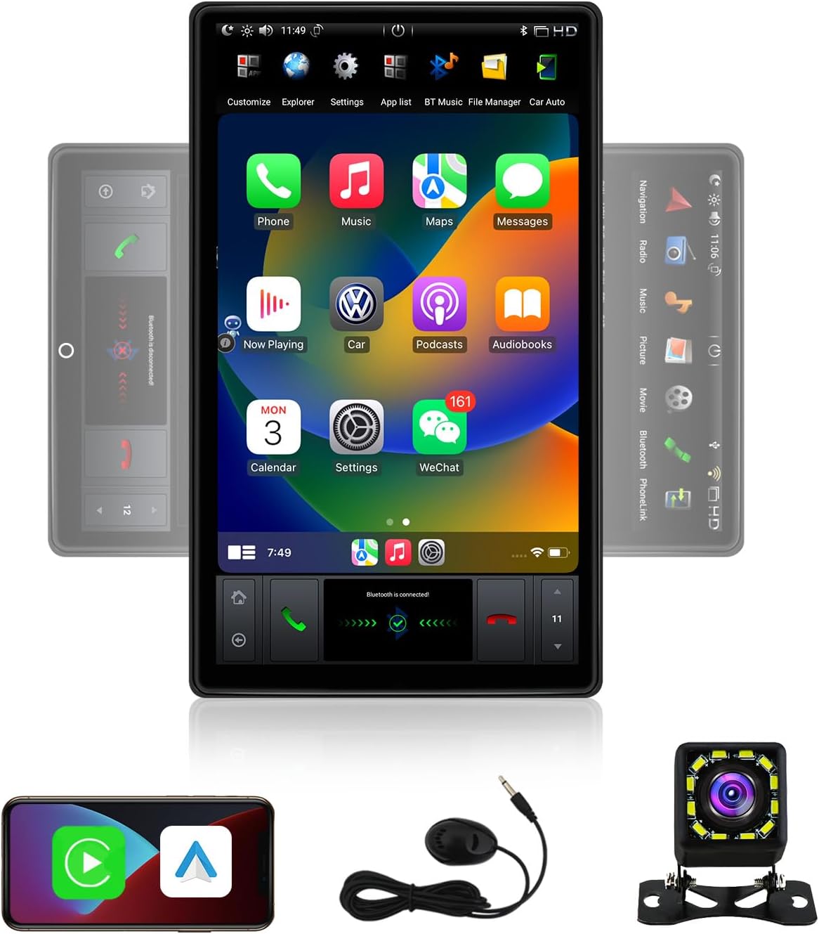 13.6'' HD Tesla Style Screen Android Car Stereo for Universal Multimedia Player Radio Automatic Rotation Wireless Carplay Android Auto GPS Navigation Portable WiFi Head Unit 4+64GB