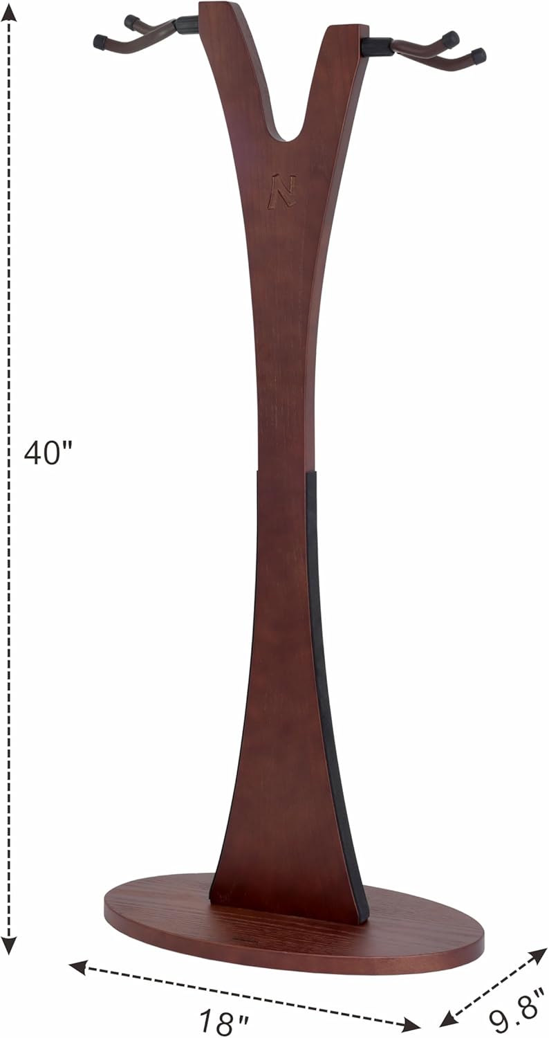 Nefelibata Wooden Guitar Stand, Handmade German Ash Solid Y-shaped Wood Racks Floor Holds 2 Guitars, for Electric Guitars, Acoustic Guitars, Classical Guitars, Banjos, Mandolins(Dark Brown)