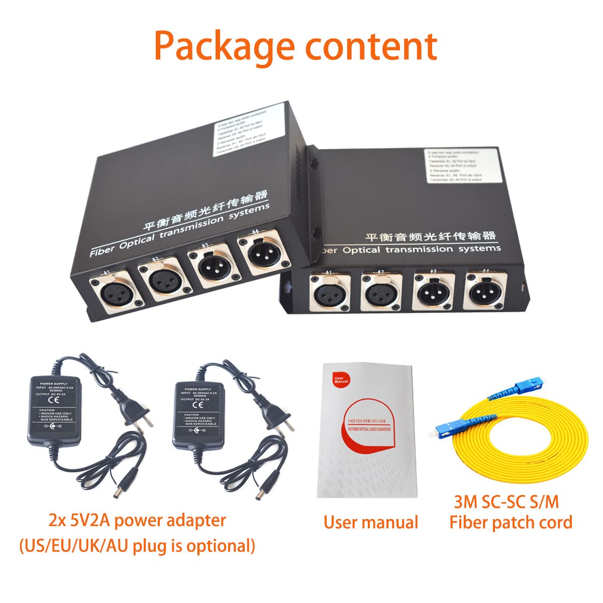 2 x BIDI 3 Pin XLR Balanced Audio Over Fiber Optic Extenders, Bidirectional Audio to Fiber converters Single Mode 20Km(12.4mi),SC Fiber Connector,A Set