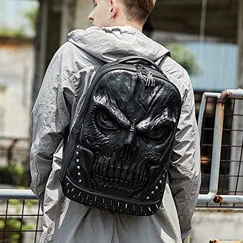 XUANNIAO 3D PU Leather Skull Backpack - Back Packs Steam Punk Rivet Personality Travel Bagpack College/High School Bags Bookbag School Computer Bag Laptop Backpack