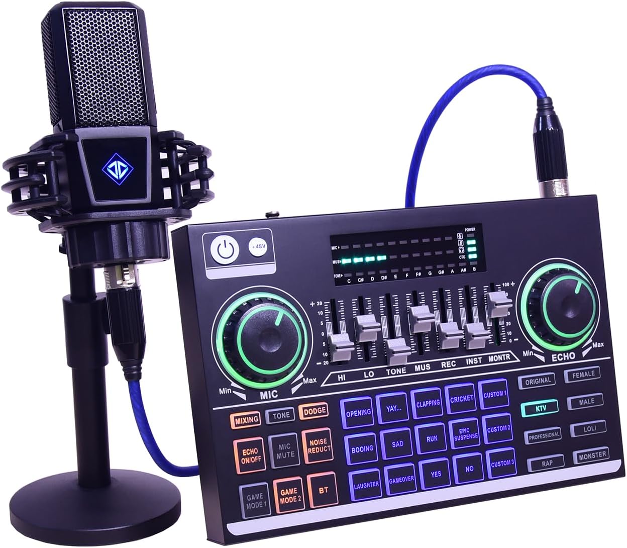 Audio Interface with DJ Mixer and Live Sound Card Portable ALL-IN-ONE Podcast Equipment Bundle Kit, Professional XLR Microphone