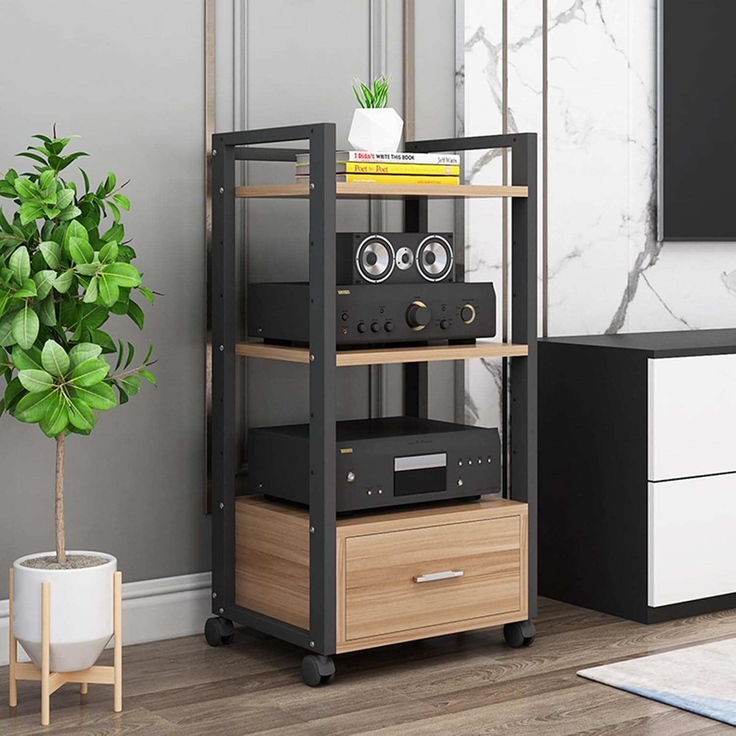 Movable Media Stand Multifunction 3/4-Tier Movable Storage Cabinet DVD CD Player Stand Stereo Rack Audio Video Component Media Stand and Drawer (Color : A-3 Ti