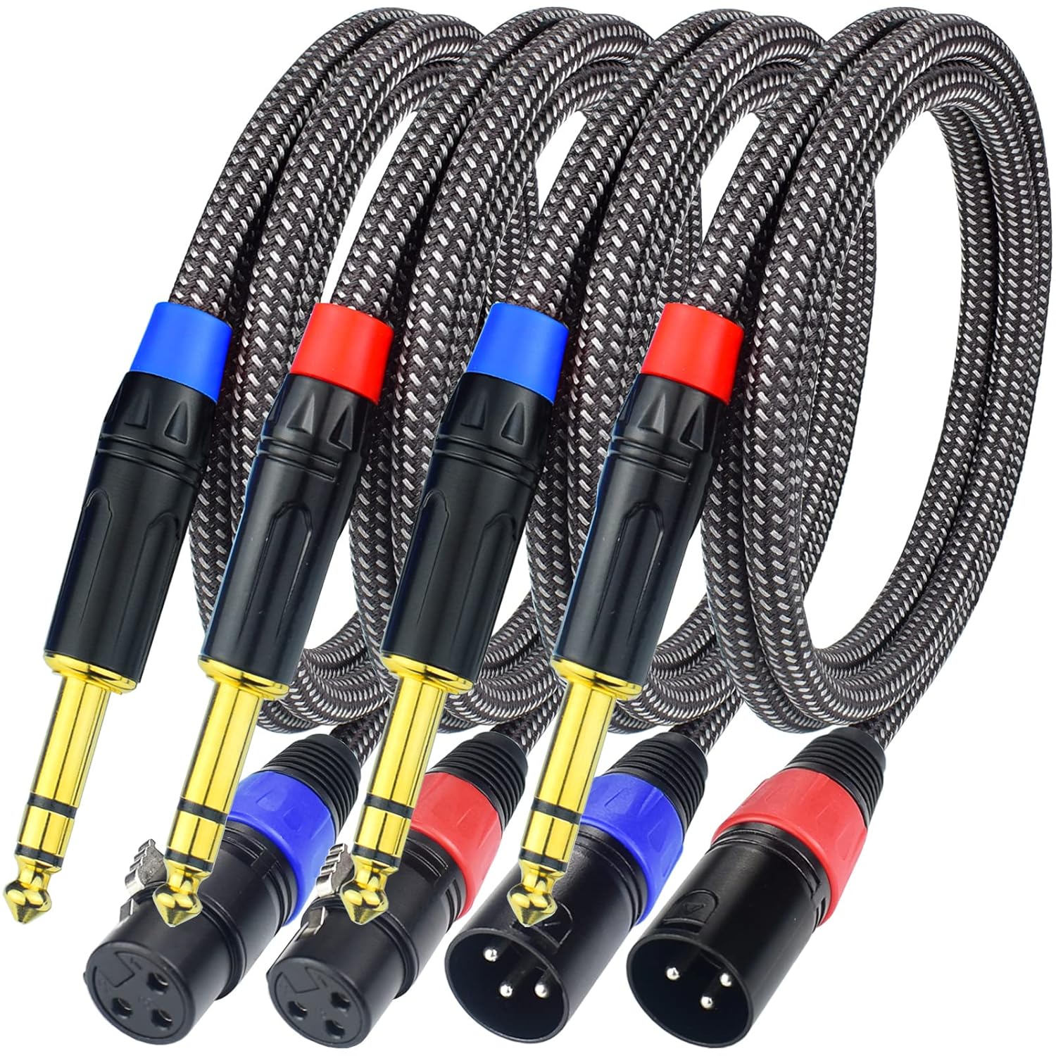 2Pack XLR Male to 1/4 Inch Cable with 2Pack XLR Female to 1/4 Inch Cable, 25Feet