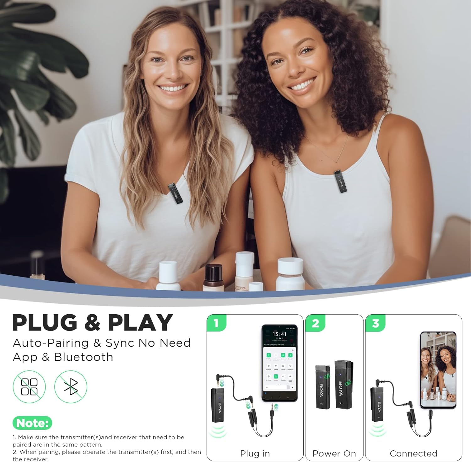 BOYA by-W4 Wireless Lavalier Microphones for Cameras Camcorder DSLR Computer, 7H Battery Life, 98ft Transmission, Wireless Lapel Mic for Video Recording Vlog Live Streaming