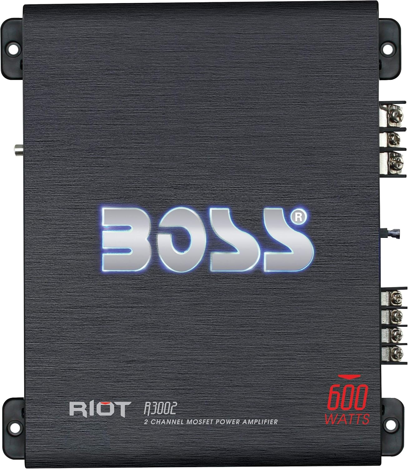 BOSS Audio Systems R3002 Riot Series Car Audio Amplifier - 600 High Output, 2 Channel, 2/8 Ohm, High/Low Level Inputs, High/Low Pass Crossover, Full Range, Hook Up to Stereo and Subwoofer, Class AB