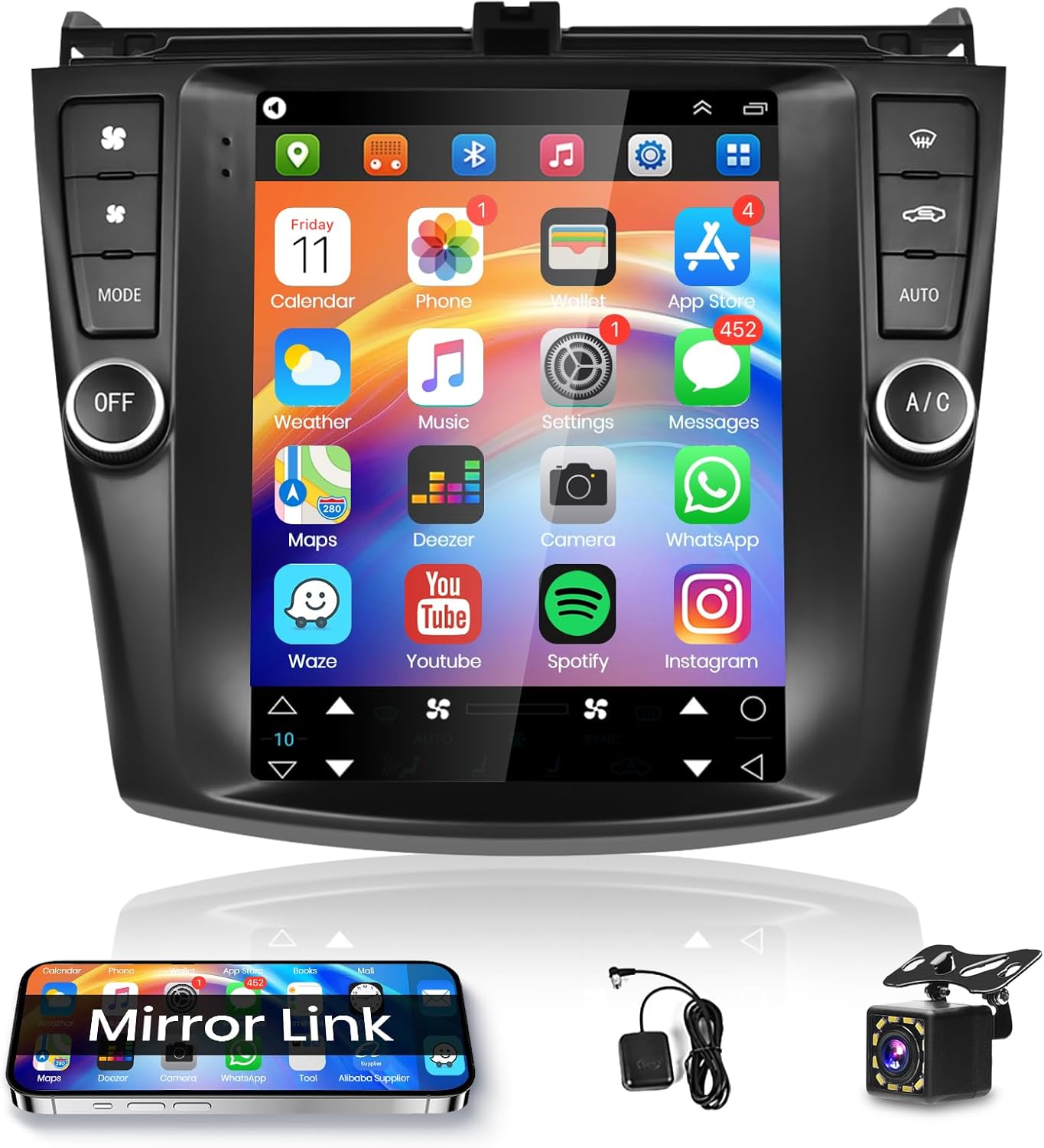Podofo 9.7inch Vertical for Honda Accord 2003 2004 2005 2006 2007 Android 13 Car Stereo Radio,1080P HD IPS Touchscreen Bluetooth Radio EQ GPS FM RDS Radio Mirror Link WiFi DVR AHD Backup Camera