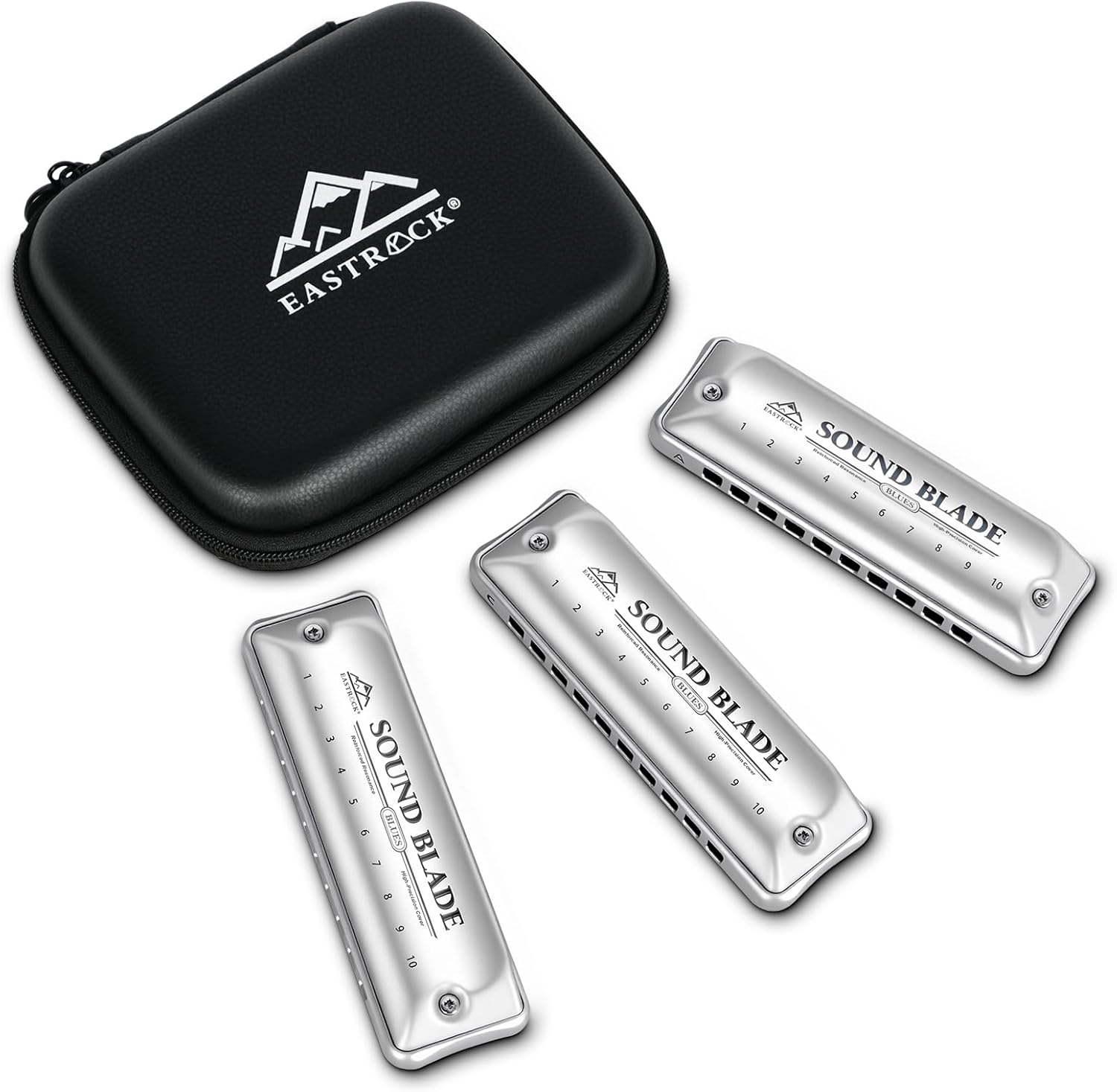 EASTROCK 3-Pack Harmonica Set with Keys of C, G, A,10 Holes Silver Harmonicas with Case,Precision Tuned Reeds for Beginners,Adults
