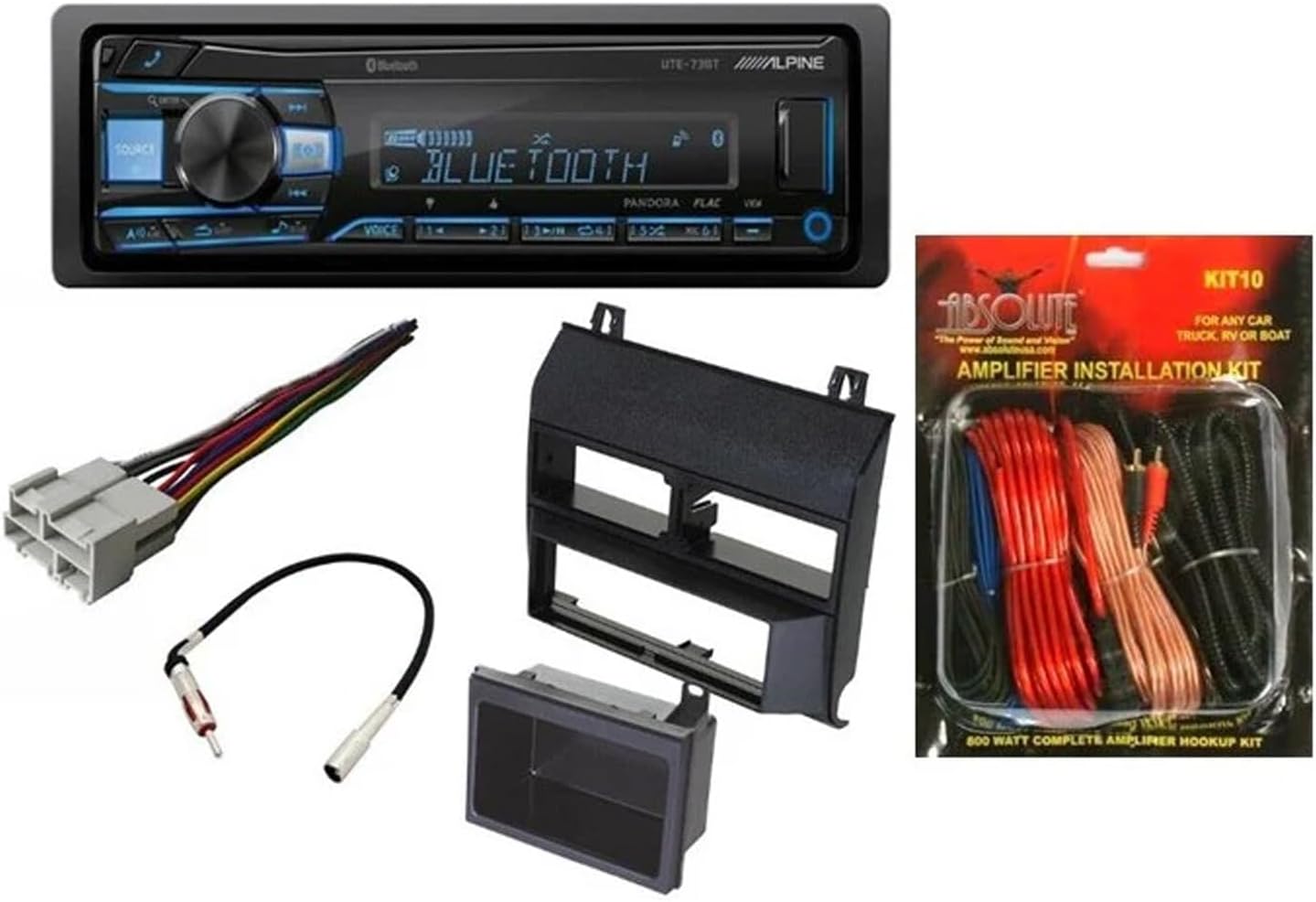 Alpine UTE-73BT Single-DIN Car Stereo for 1988-1994 GM Full Size Trucks & SUV's & KIT10 Installation AMP Kit