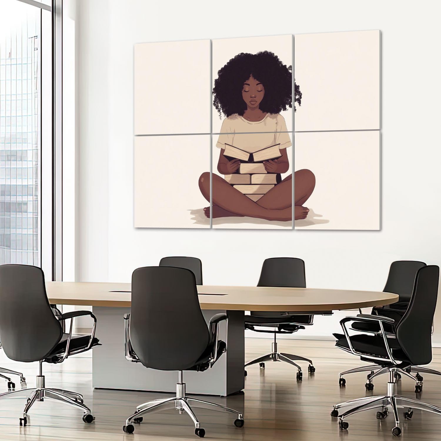 6 Pack Art Acoustic Panels Sound Absorbing African Girl Book Lover Modern Woman Reading Books Curly Hair Relaxed Decorative Soundproof Wall Panels Self Adhesive for Recording Studios Office 72