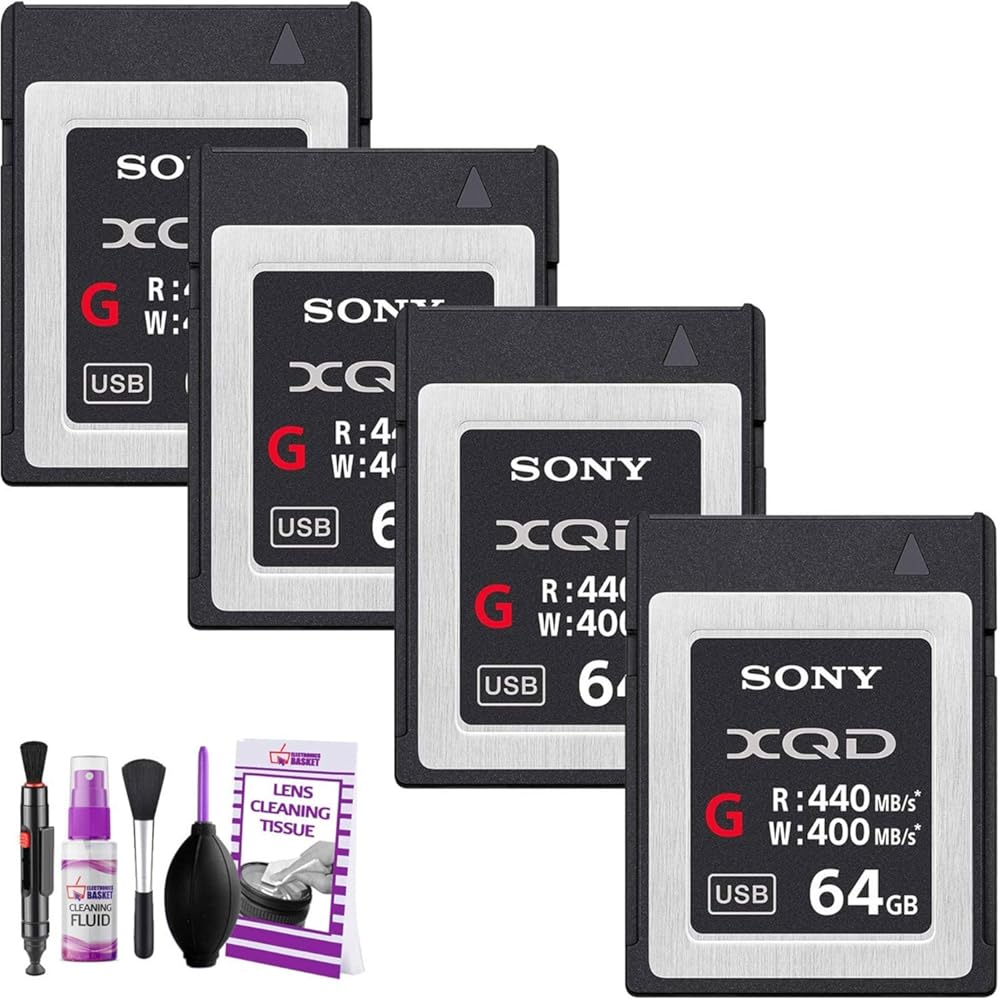 Sony Professional XQD G Series 64GB Memory Card (QDG64E/J) (4-Pack) + Bonus Camera Cleaning Kit