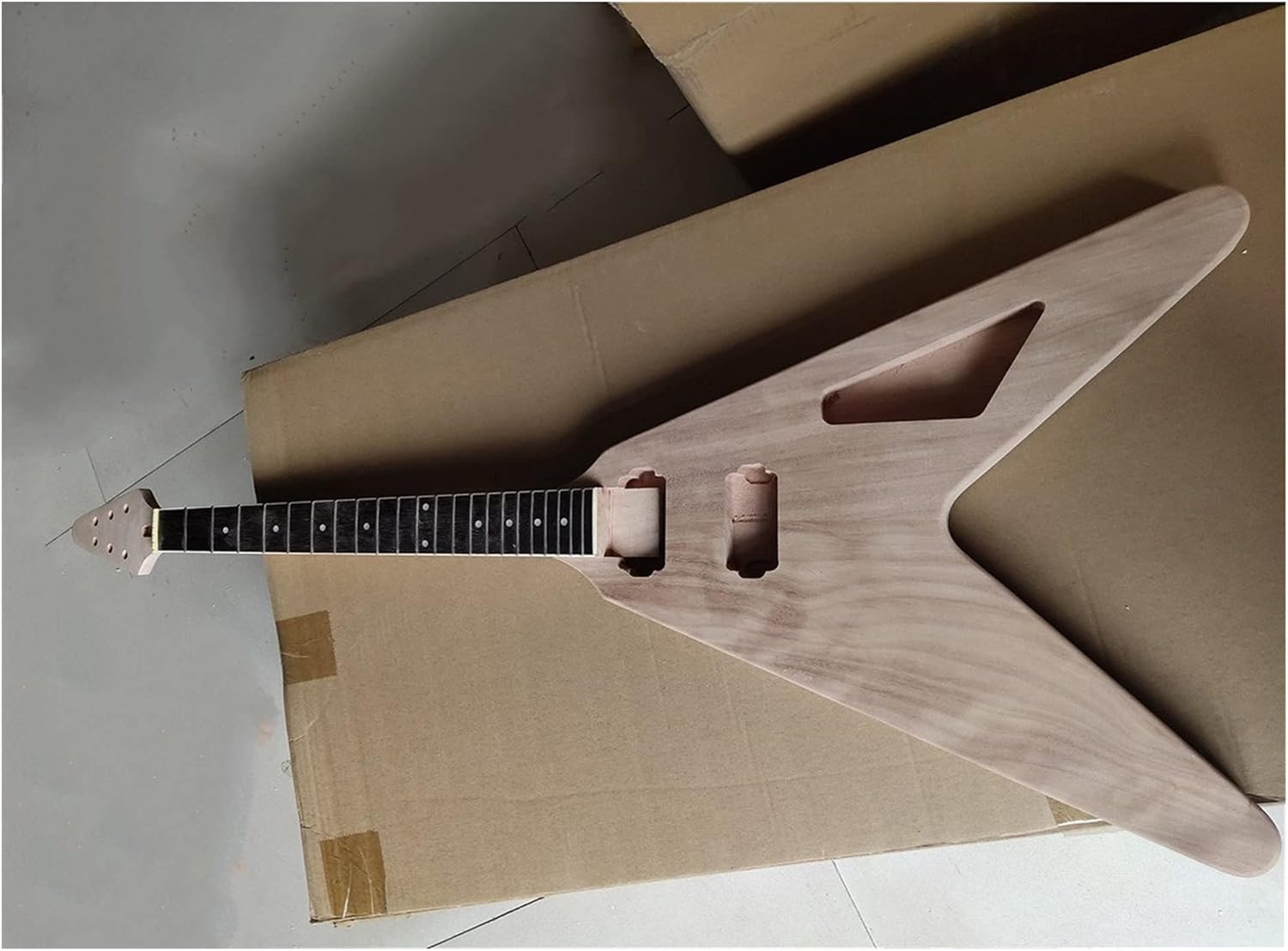 Unfinished Guitar Body 1set Electric Guitar Kit 22 Guitar Neck Guitar Body Mahogany V Shape Guitar DIY Accessory
